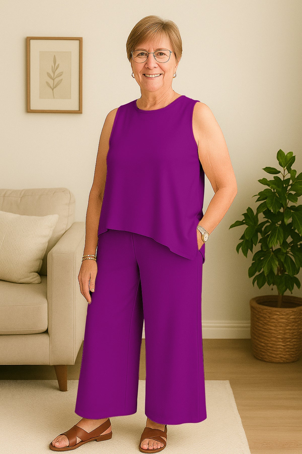Women's 2 Pcs Tank Top and Wide Leg Summer Pants with Pockets