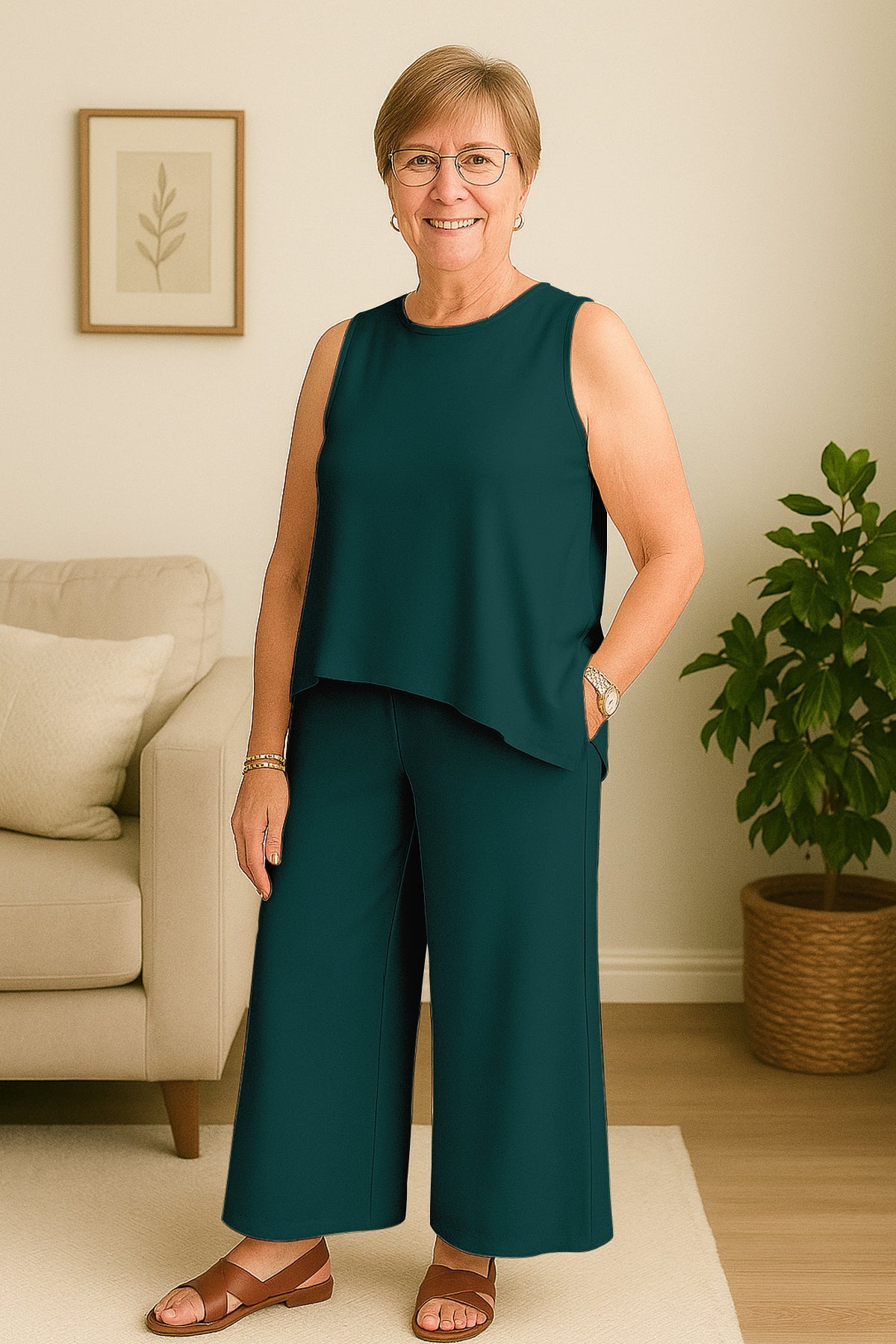 Women's 2 Pcs Tank Top and Wide Leg Summer Pants with Pockets