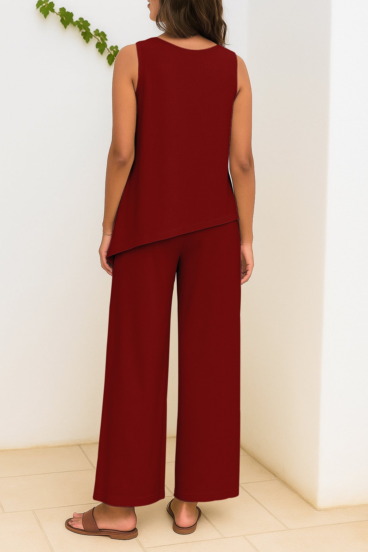 Women's 2 Pcs Tank Top and Wide Leg Summer Pants with Pockets