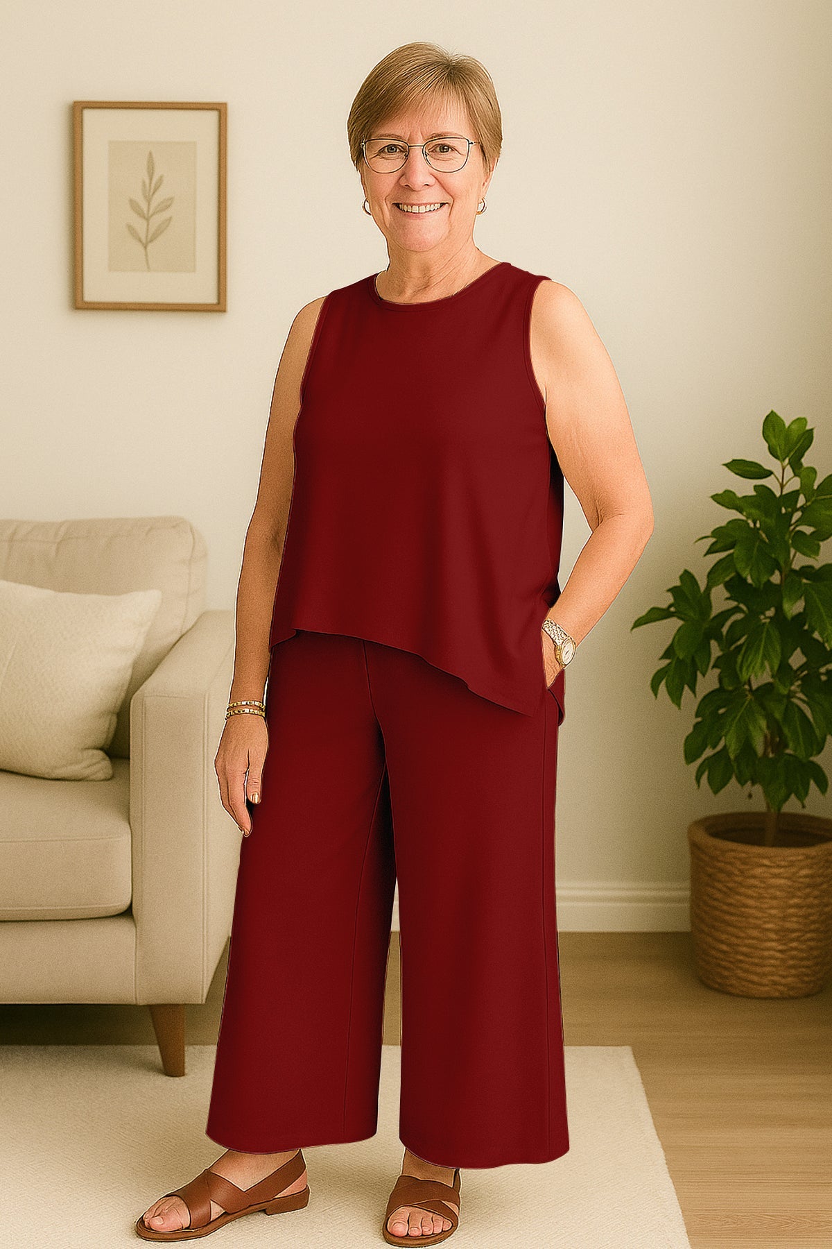 Women's 2 Pcs Tank Top and Wide Leg Summer Pants with Pockets