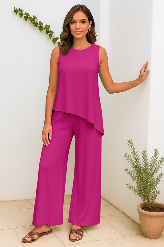 Women's 2 Pcs Tank Top and Wide Leg Summer Pants with Pockets