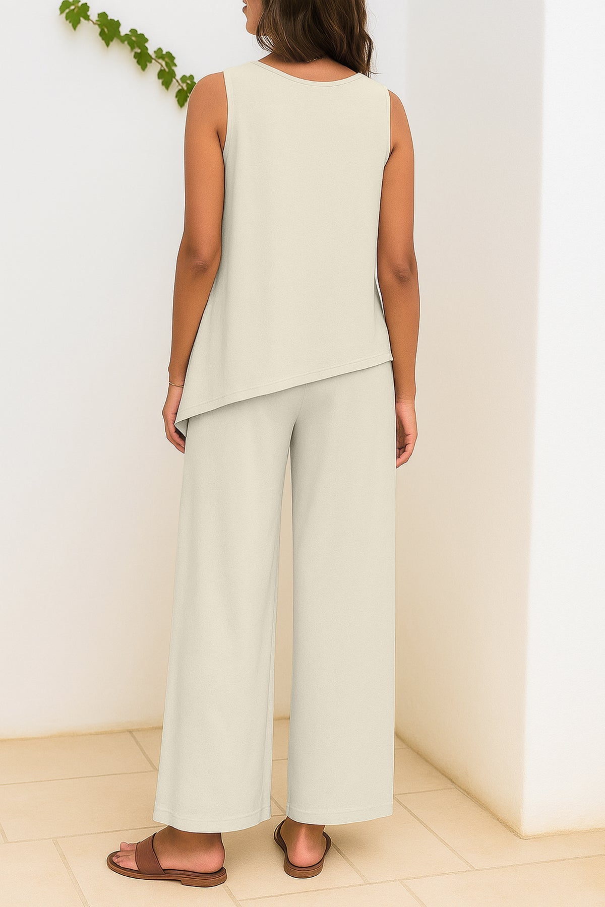Women's 2 Pcs Tank Top and Wide Leg Summer Pants with Pockets