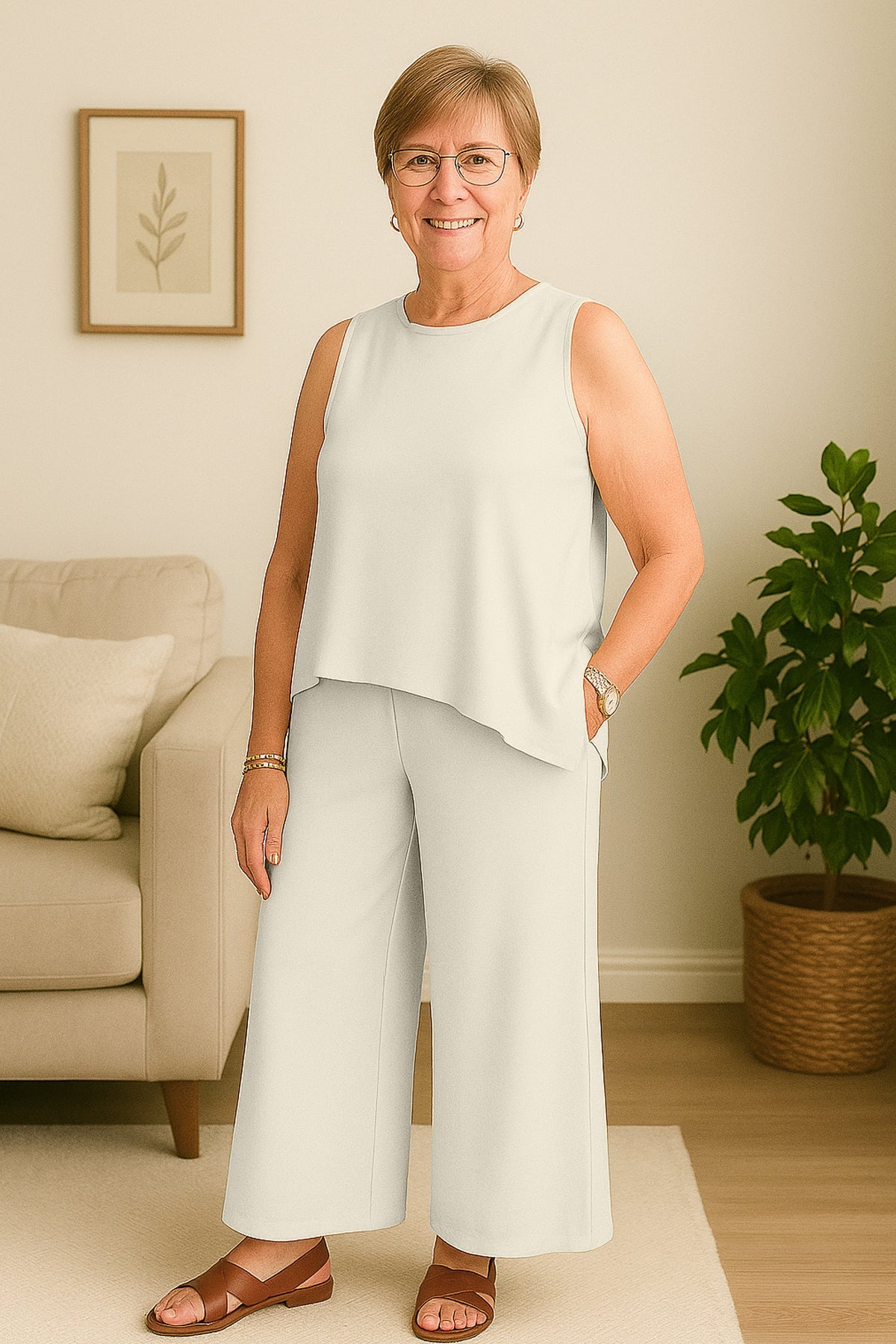 Women's 2 Pcs Tank Top and Wide Leg Summer Pants with Pockets