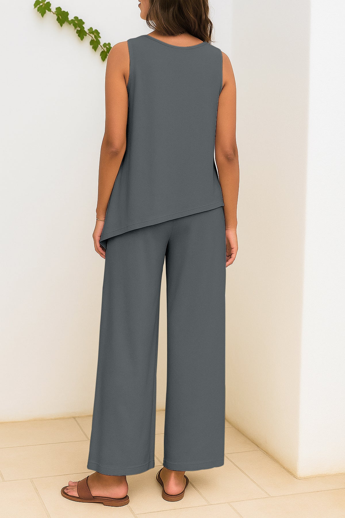 Women's 2 Pcs Tank Top and Wide Leg Summer Pants with Pockets