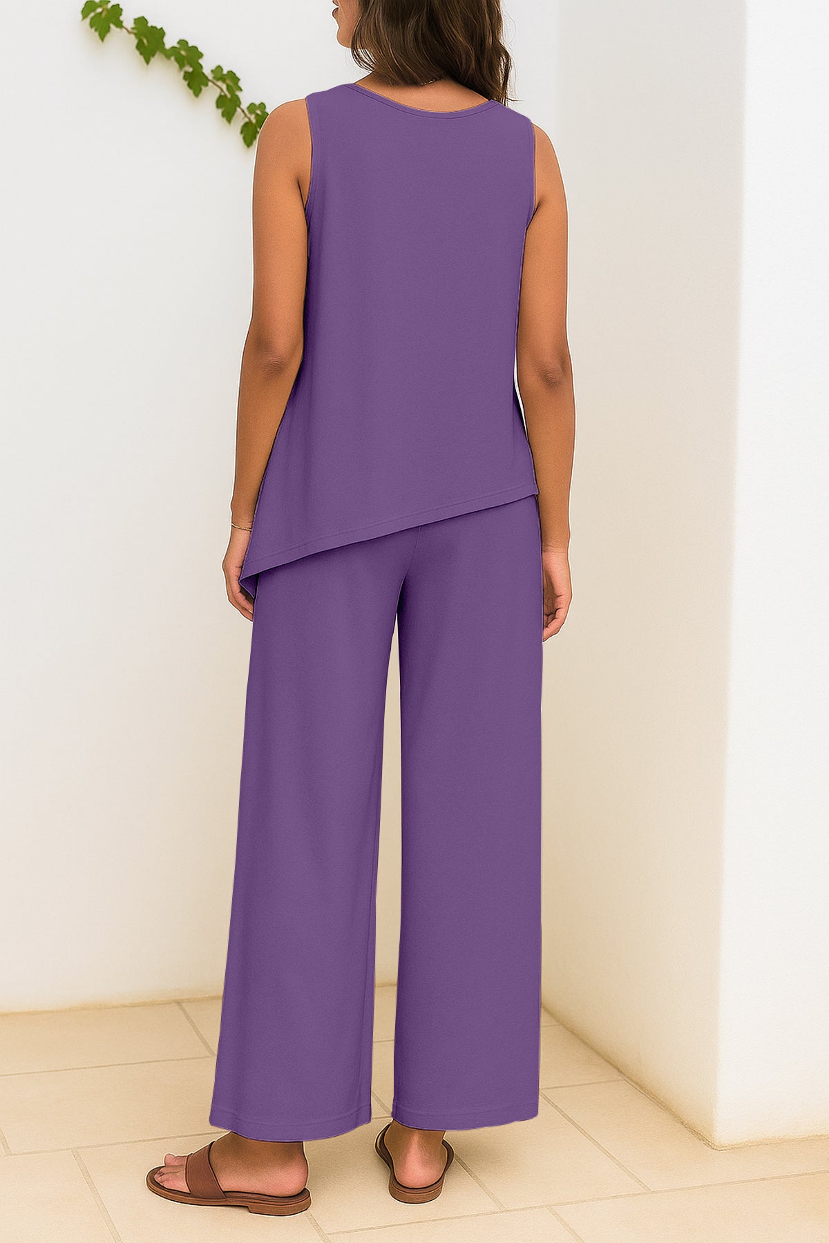 Women's 2 Pcs Tank Top and Wide Leg Summer Pants with Pockets