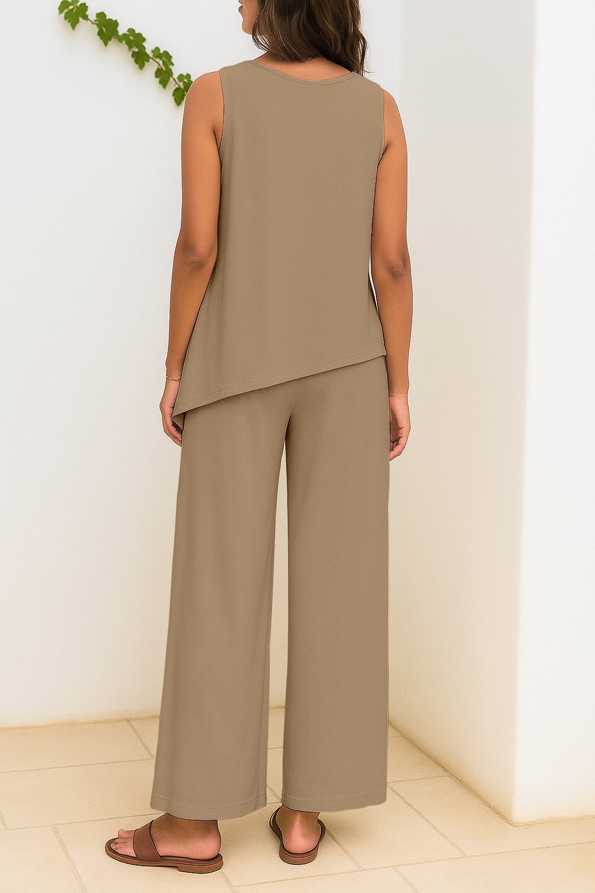 Women's 2 Pcs Tank Top and Wide Leg Summer Pants with Pockets