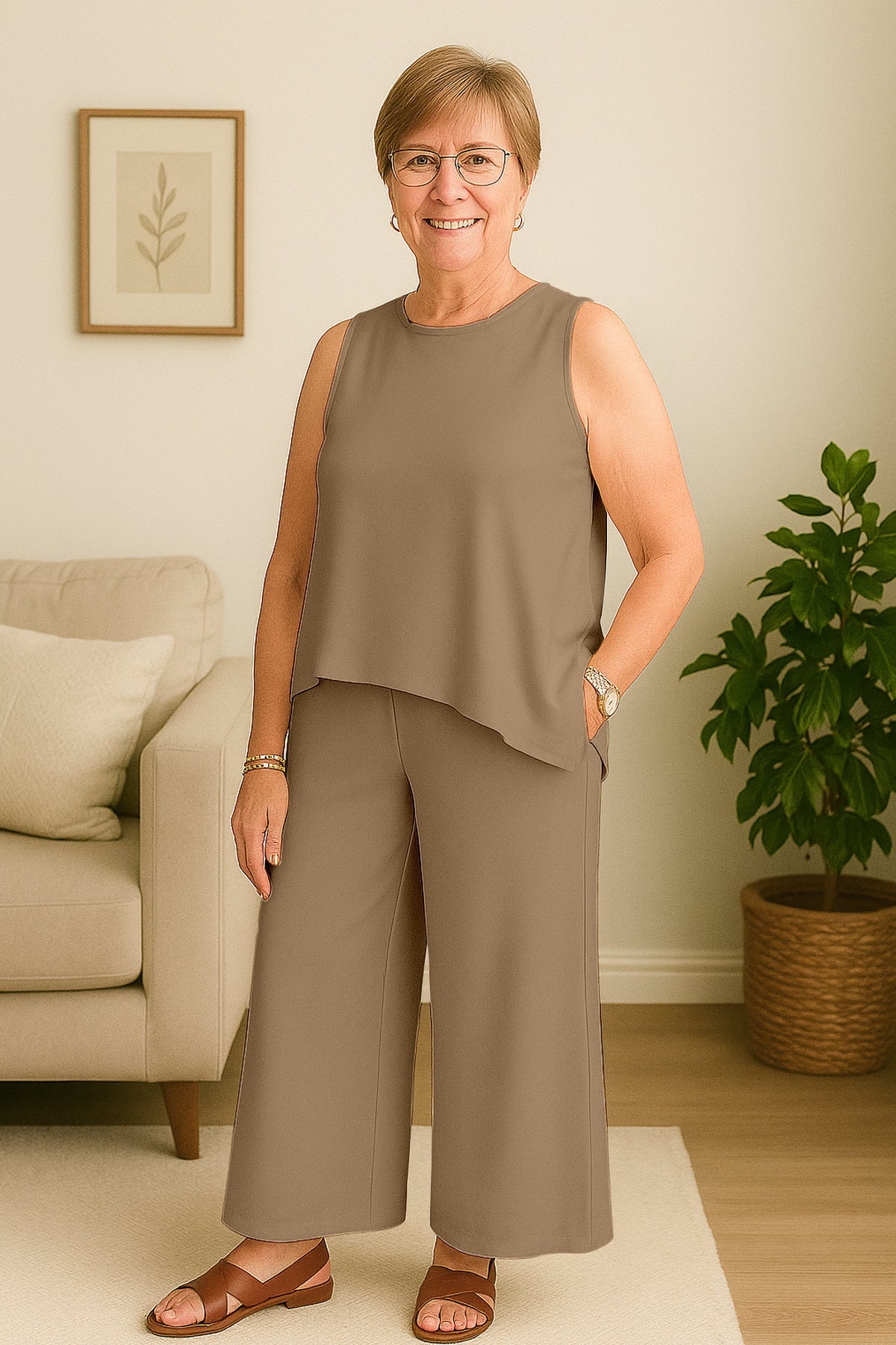 Women's 2 Pcs Tank Top and Wide Leg Summer Pants with Pockets