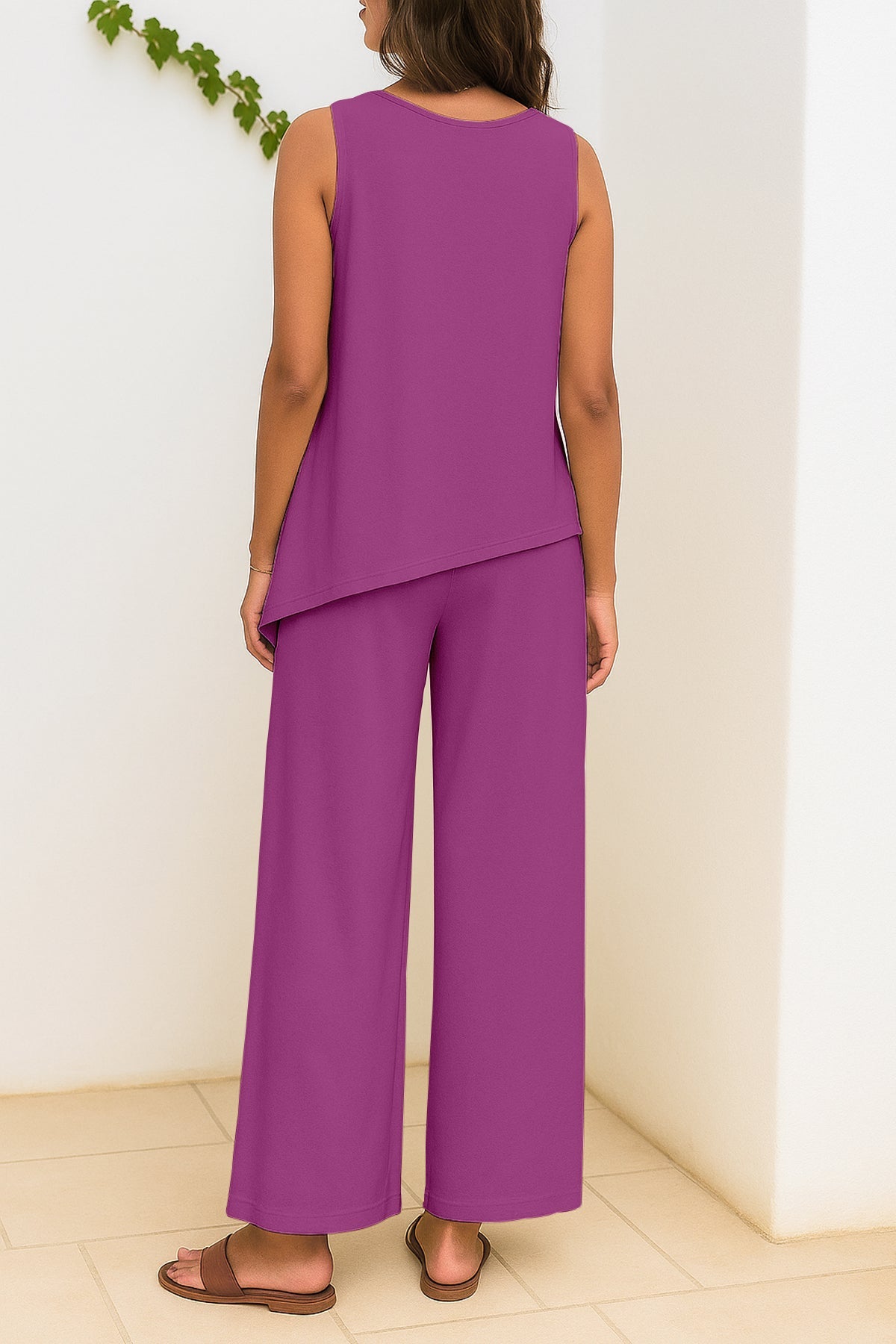 Women's 2 Pcs Tank Top and Wide Leg Summer Pants with Pockets