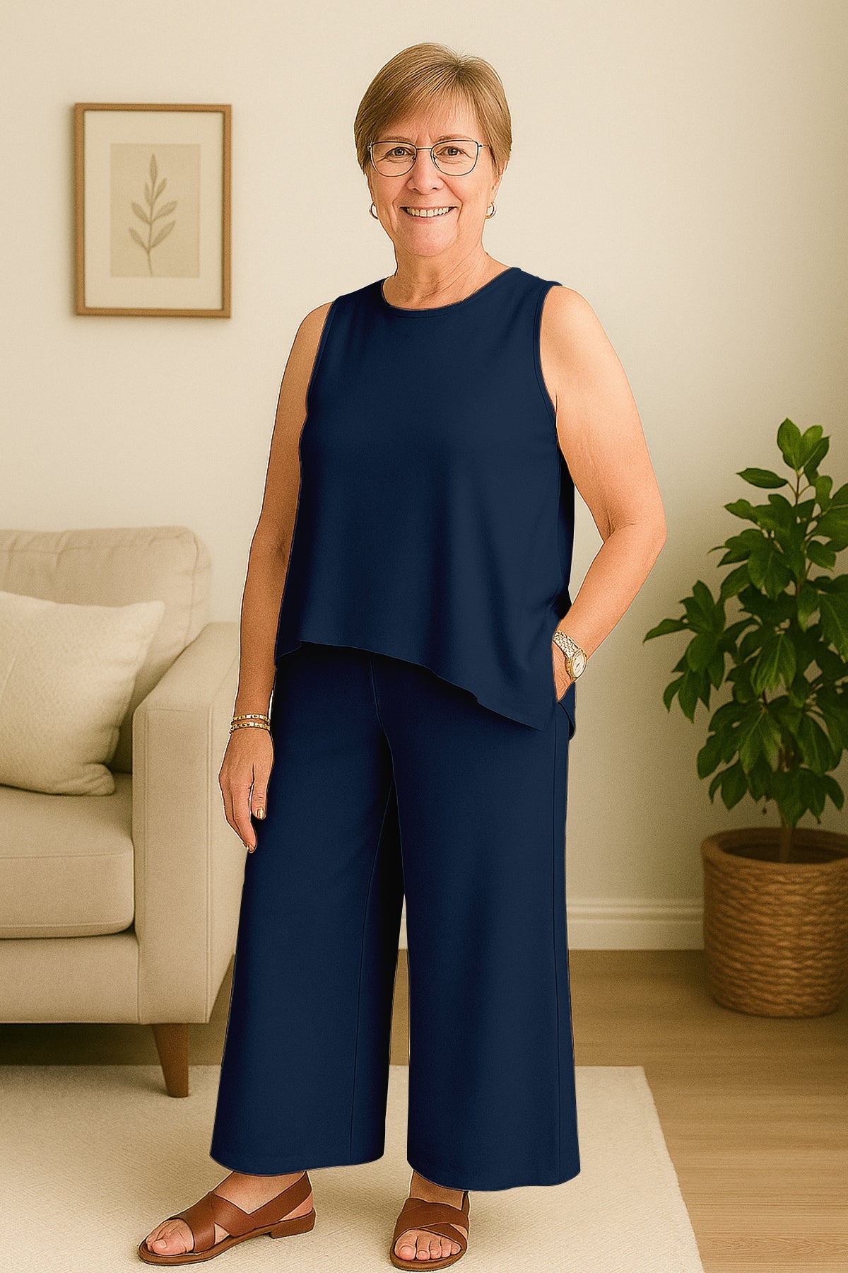 Women's 2 Pcs Tank Top and Wide Leg Summer Pants with Pockets