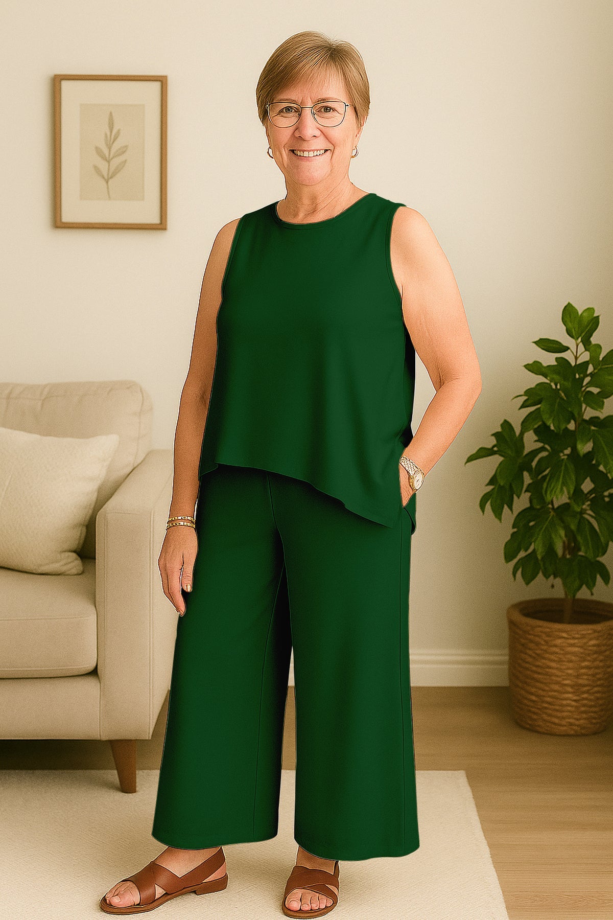Women's 2 Pcs Tank Top and Wide Leg Summer Pants with Pockets