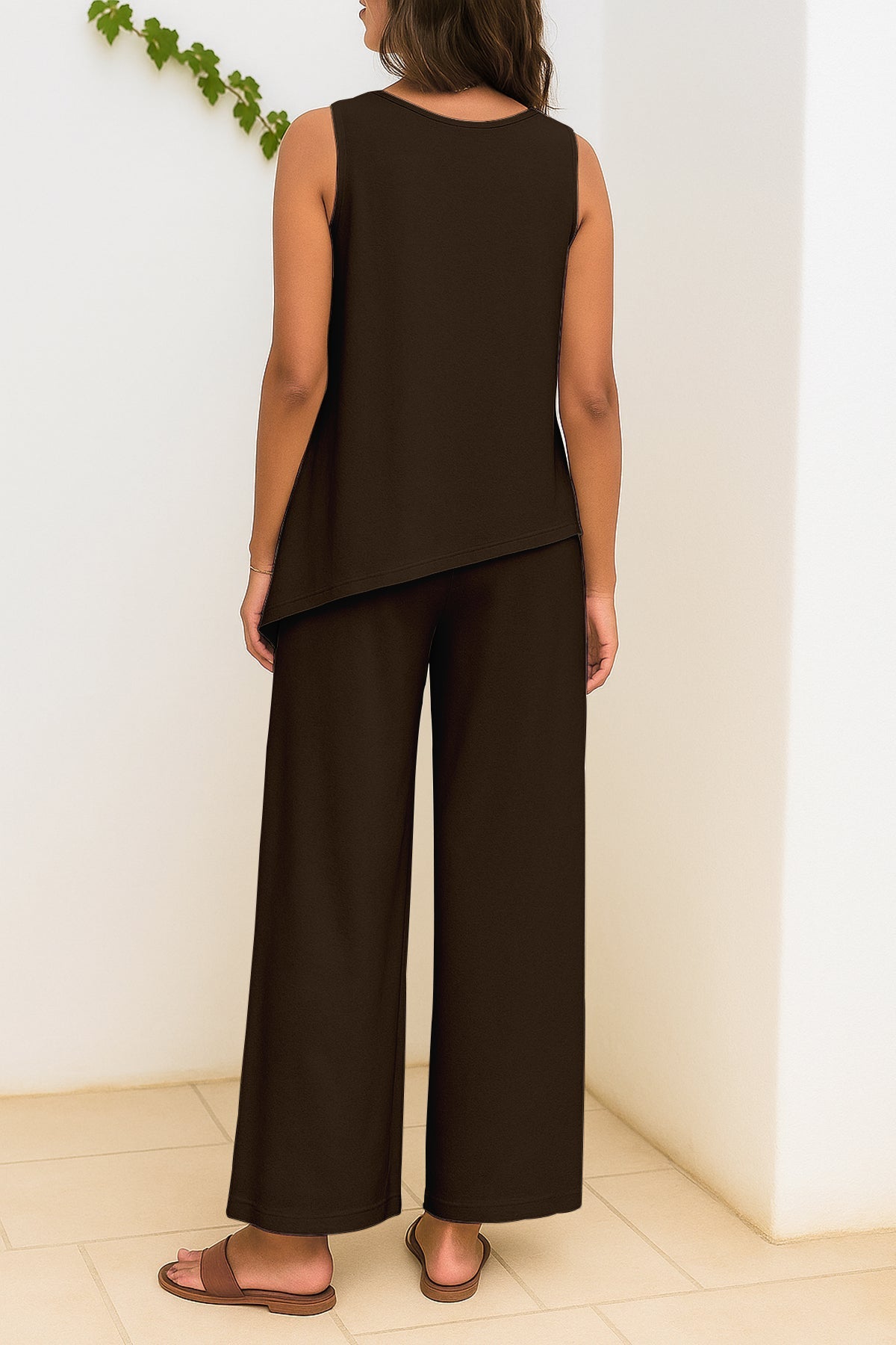 Women's 2 Pcs Tank Top and Wide Leg Summer Pants with Pockets
