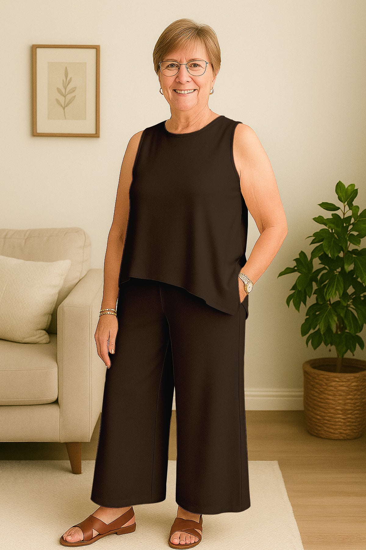 Women's 2 Pcs Tank Top and Wide Leg Summer Pants with Pockets