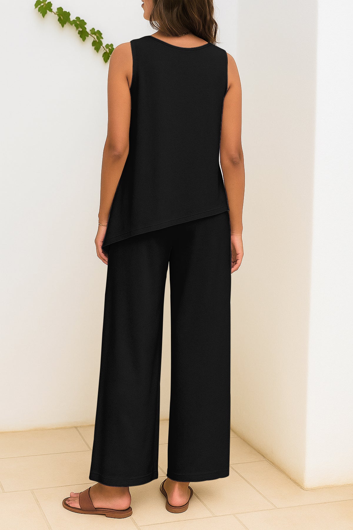 Women's 2 Pcs Tank Top and Wide Leg Summer Pants with Pockets