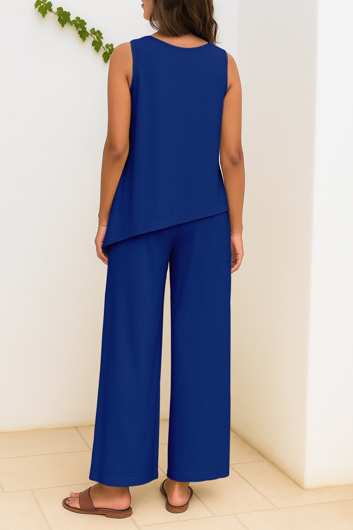 Women's 2 Pcs Tank Top and Wide Leg Summer Pants with Pockets