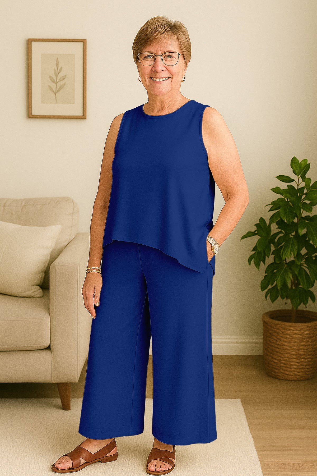 Women's 2 Pcs Tank Top and Wide Leg Summer Pants with Pockets
