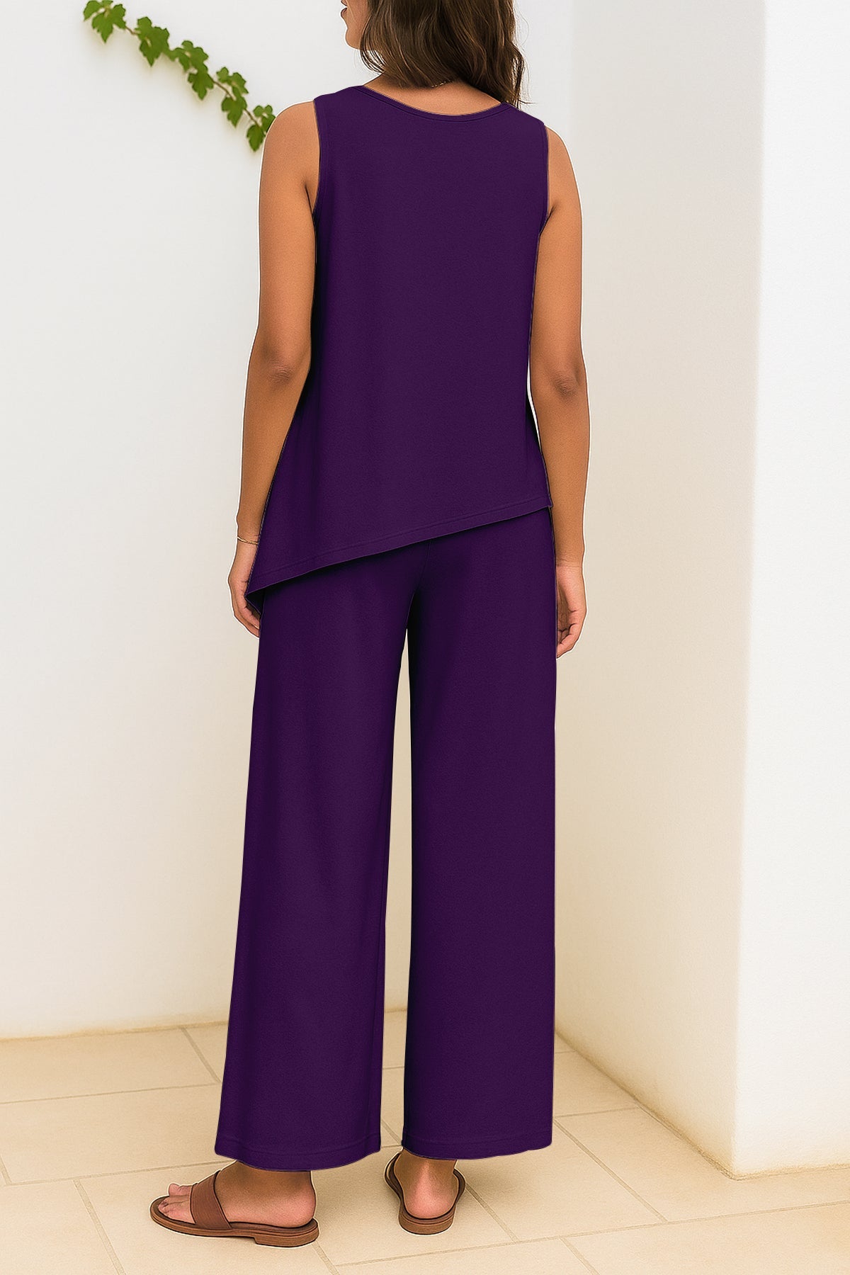 Women's 2 Pcs Tank Top and Wide Leg Summer Pants with Pockets