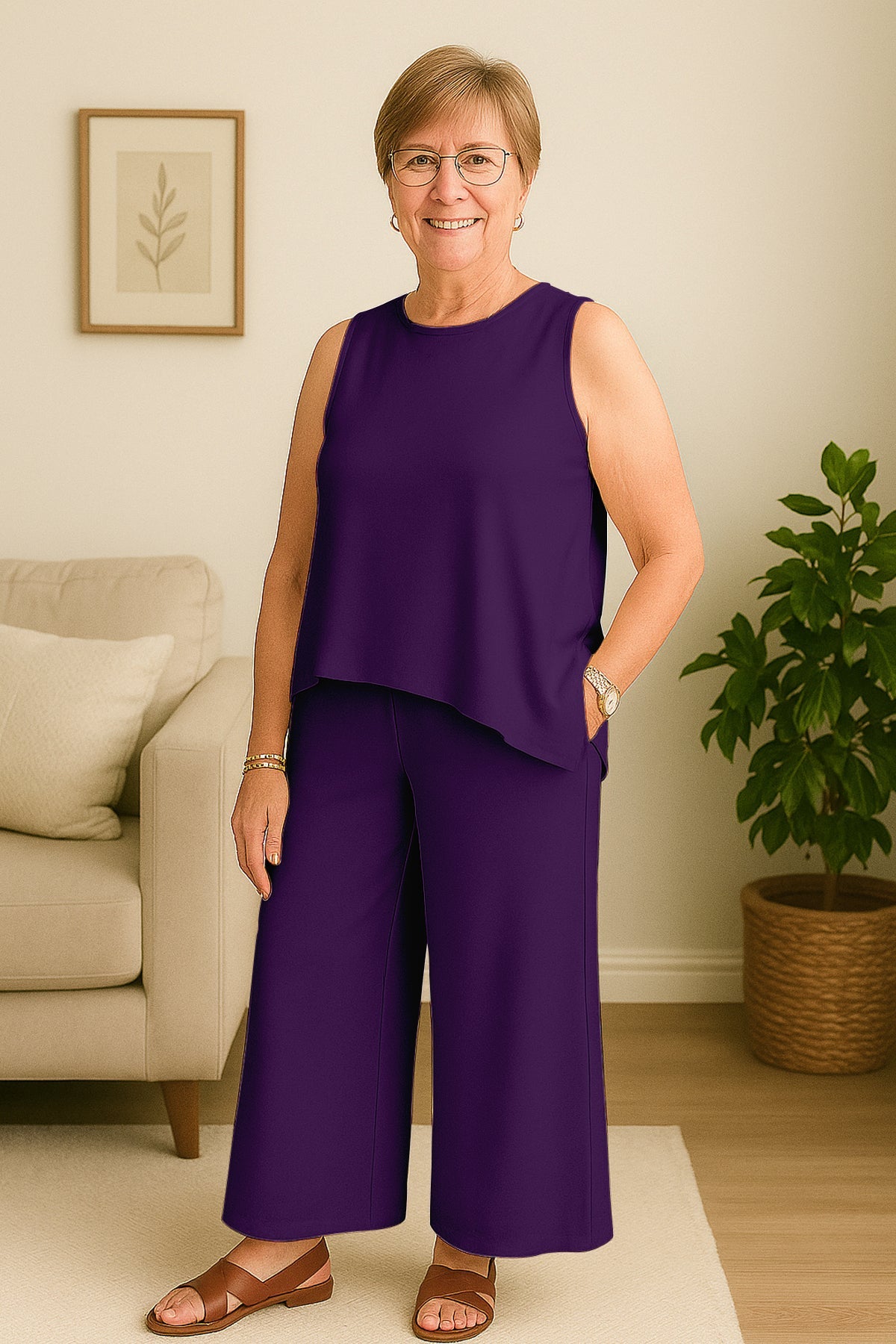 Women's 2 Pcs Tank Top and Wide Leg Summer Pants with Pockets