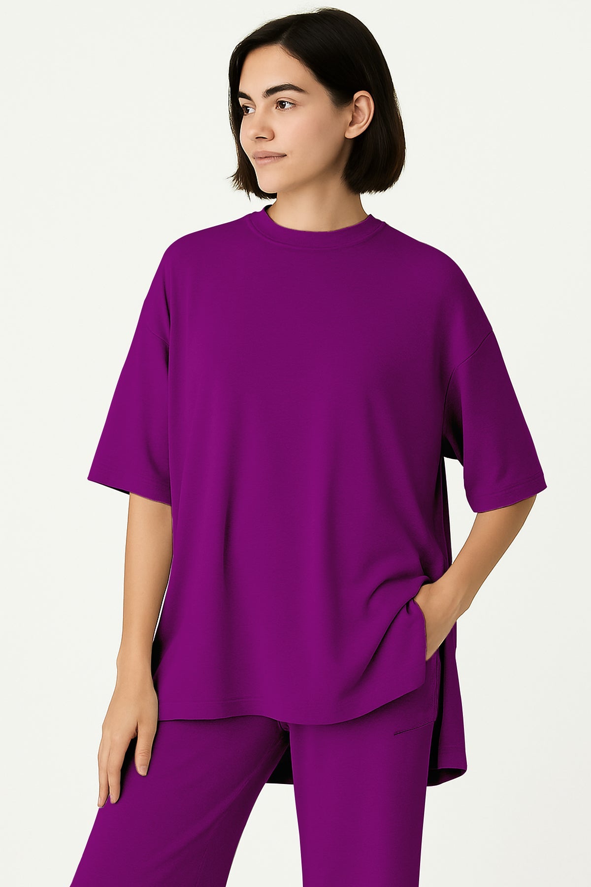 Women's 2 Piece Split Hem Tunic Top and Soft Pants with Pockets