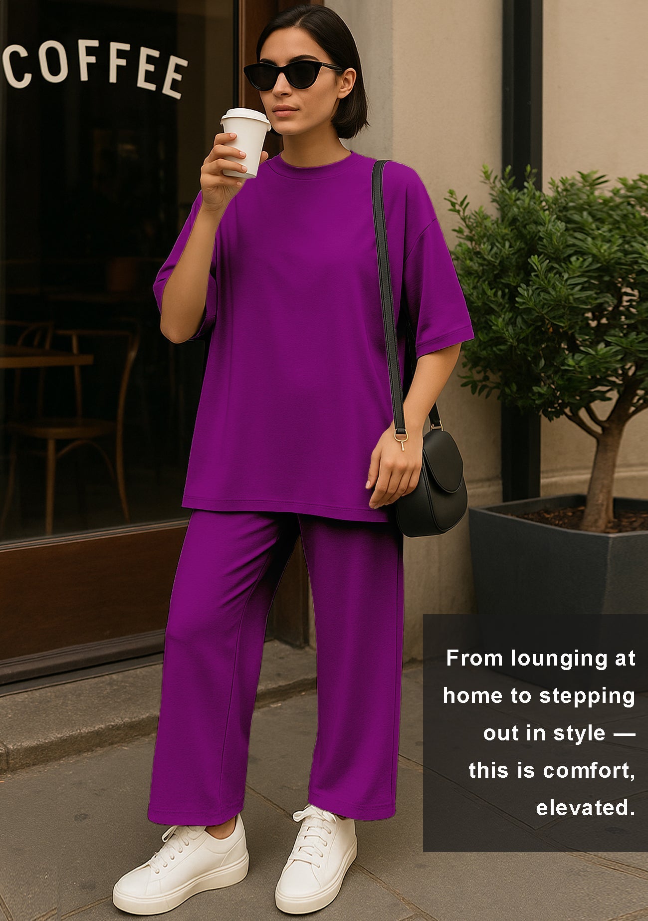 Women's 2 Piece Split Hem Tunic Top and Soft Pants with Pockets
