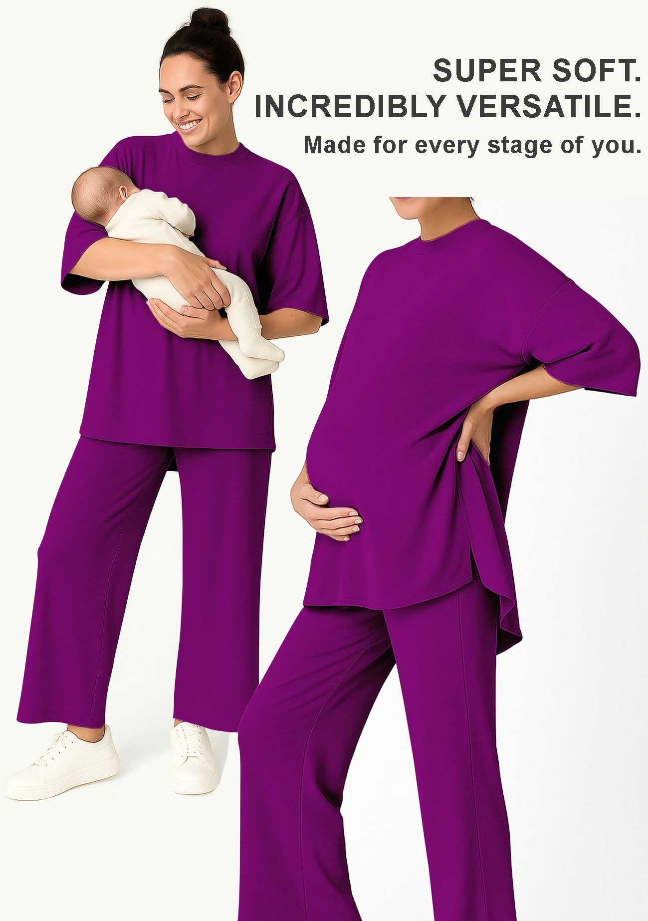 Women's 2 Piece Split Hem Tunic Top and Soft Pants with Pockets