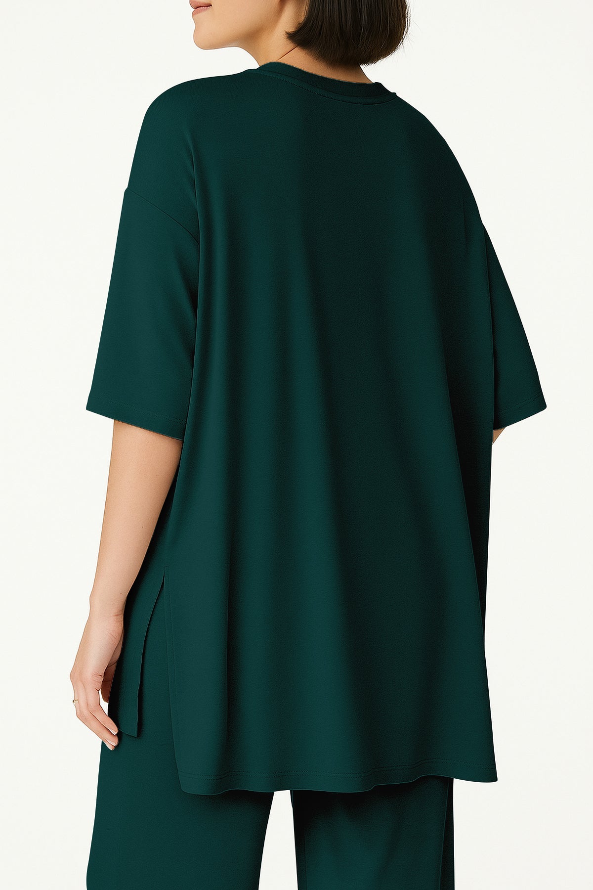Women's 2 Piece Split Hem Tunic Top and Soft Pants with Pockets