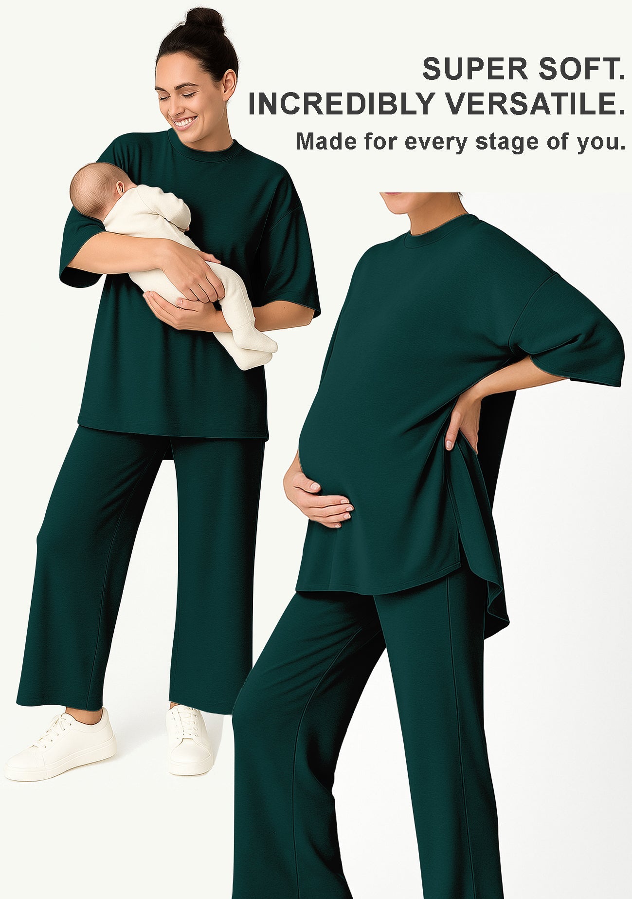 Women's 2 Piece Split Hem Tunic Top and Soft Pants with Pockets