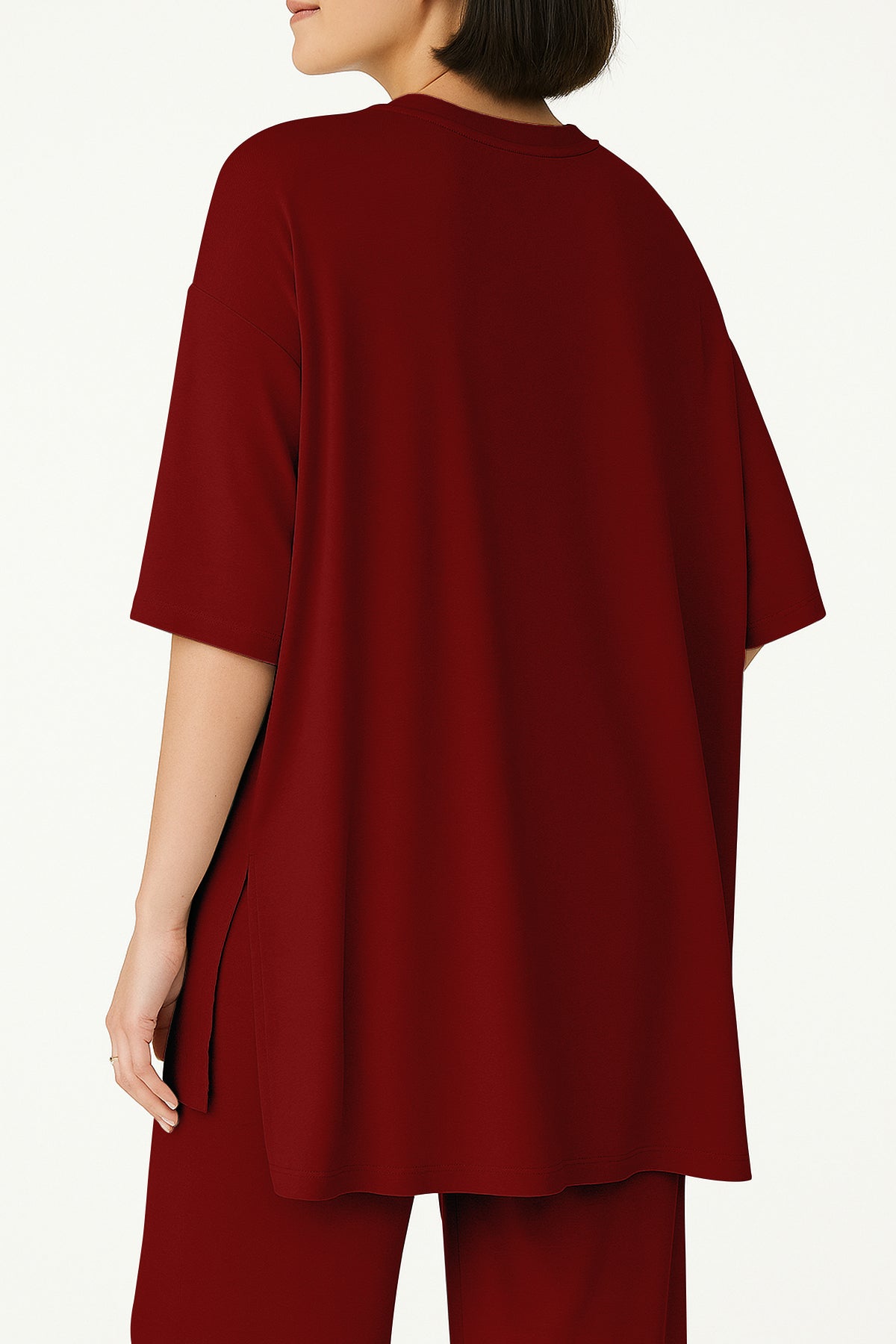 Women's 2 Piece Split Hem Tunic Top and Soft Pants with Pockets
