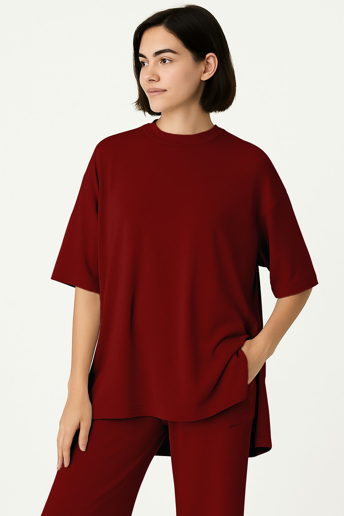 Women's 2 Piece Split Hem Tunic Top and Soft Pants with Pockets