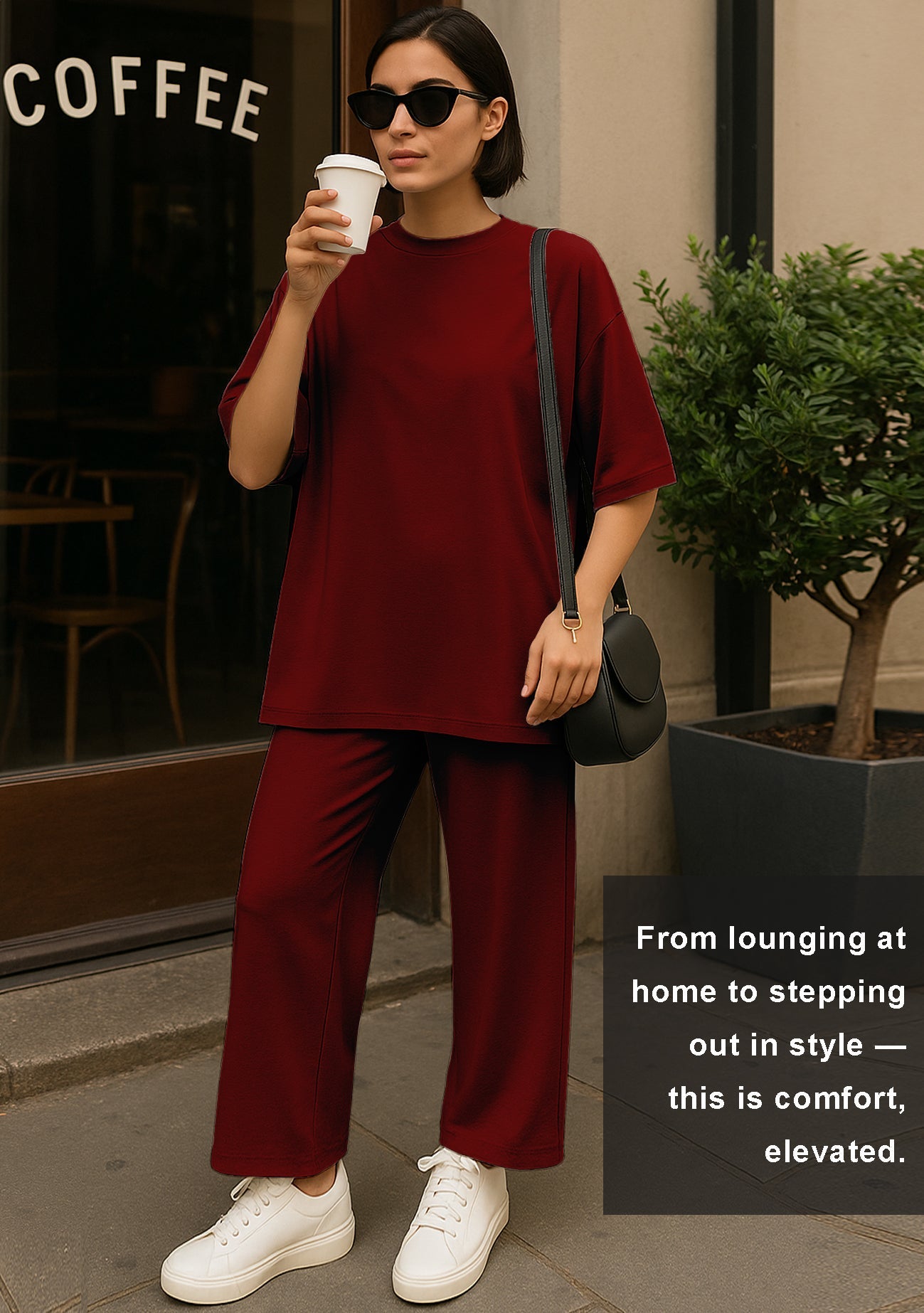 Women's 2 Piece Split Hem Tunic Top and Soft Pants with Pockets