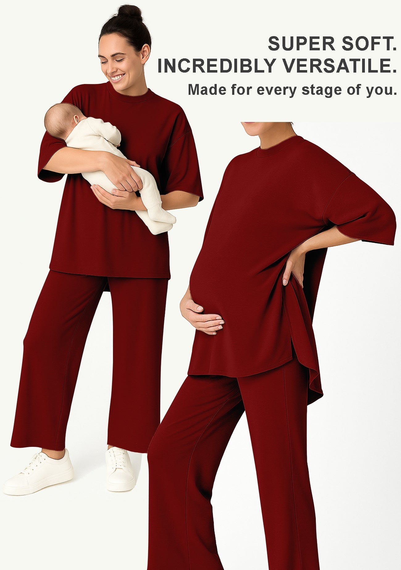 Women's 2 Piece Split Hem Tunic Top and Soft Pants with Pockets