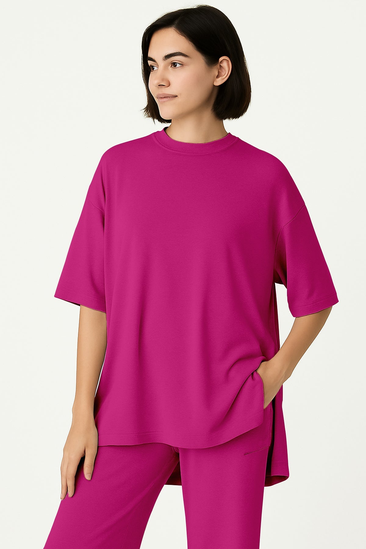Women's 2 Piece Split Hem Tunic Top and Soft Pants with Pockets