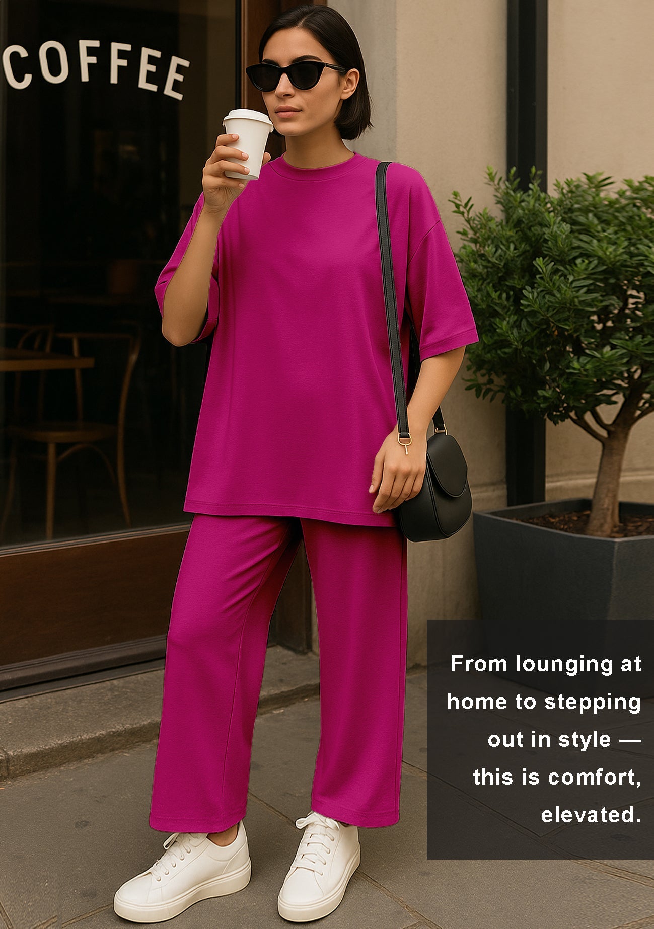 Women's 2 Piece Split Hem Tunic Top and Soft Pants with Pockets