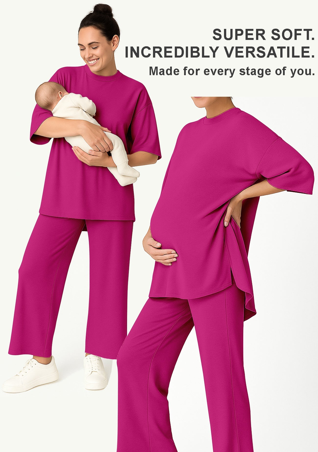 Women's 2 Piece Split Hem Tunic Top and Soft Pants with Pockets