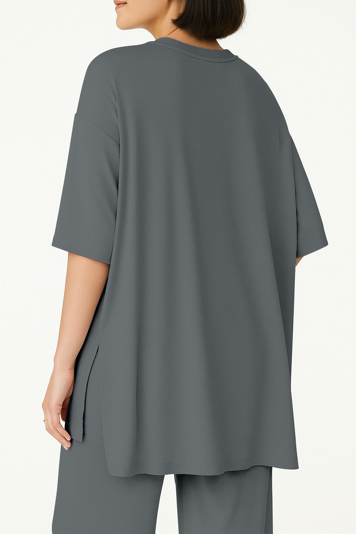 Women's 2 Piece Split Hem Tunic Top and Soft Pants with Pockets