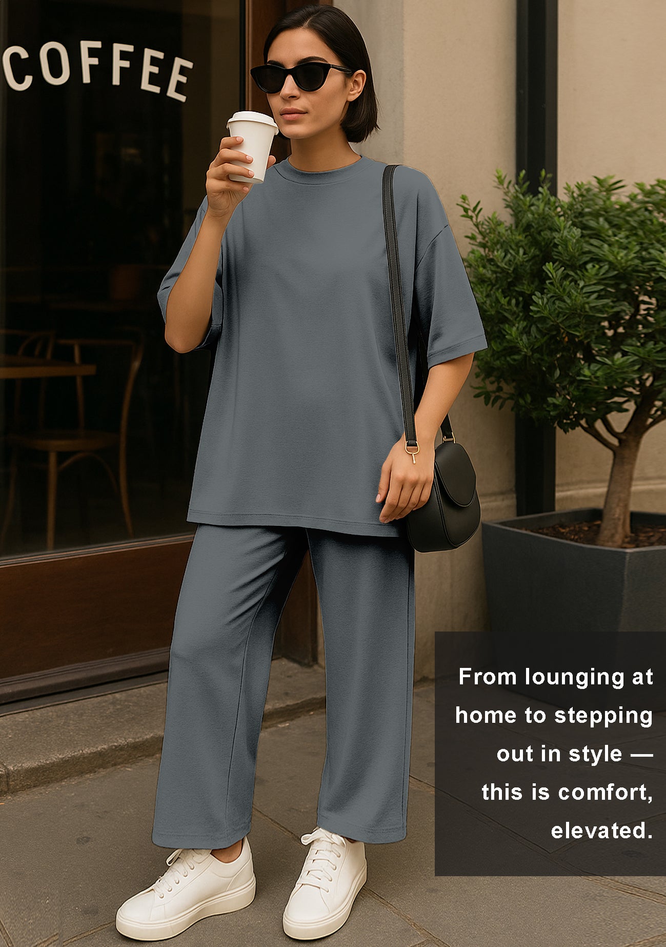 Women's 2 Piece Split Hem Tunic Top and Soft Pants with Pockets