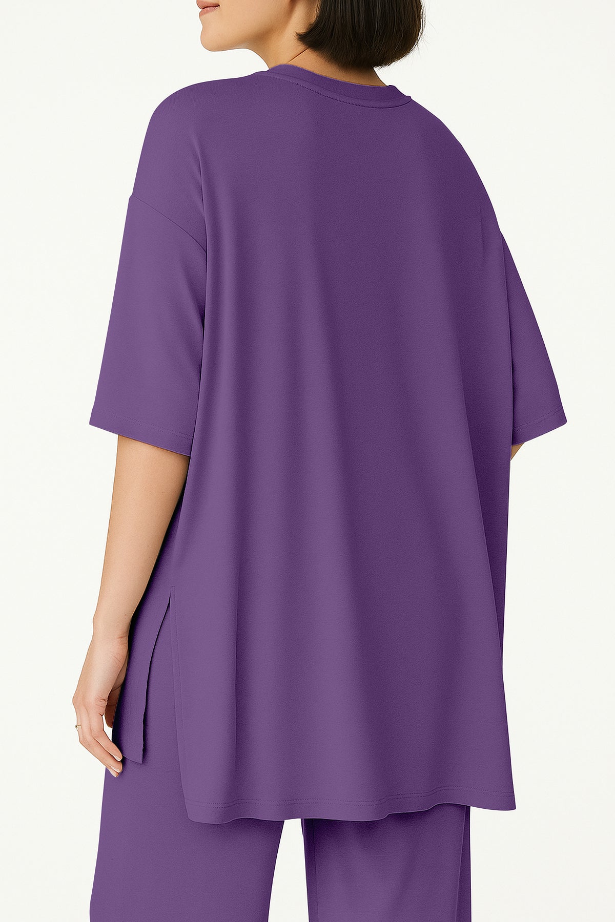 Women's 2 Piece Split Hem Tunic Top and Soft Pants with Pockets