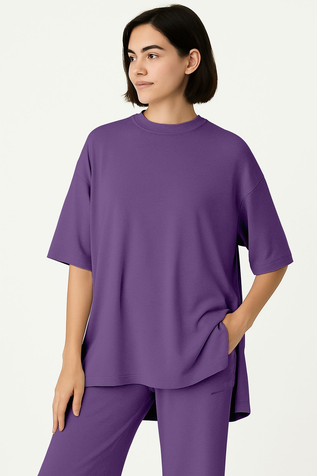 Women's 2 Piece Split Hem Tunic Top and Soft Pants with Pockets