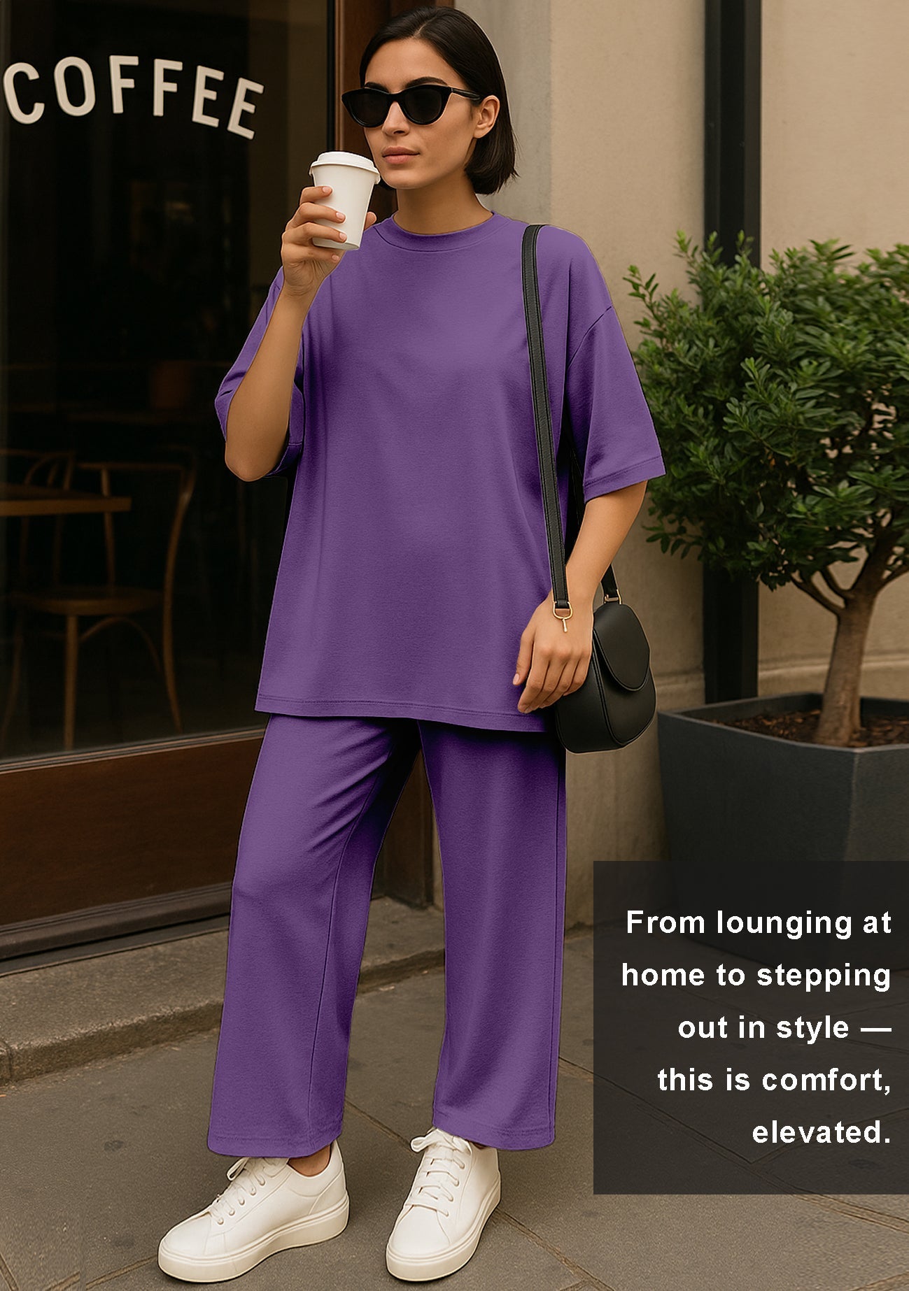 Women's 2 Piece Split Hem Tunic Top and Soft Pants with Pockets