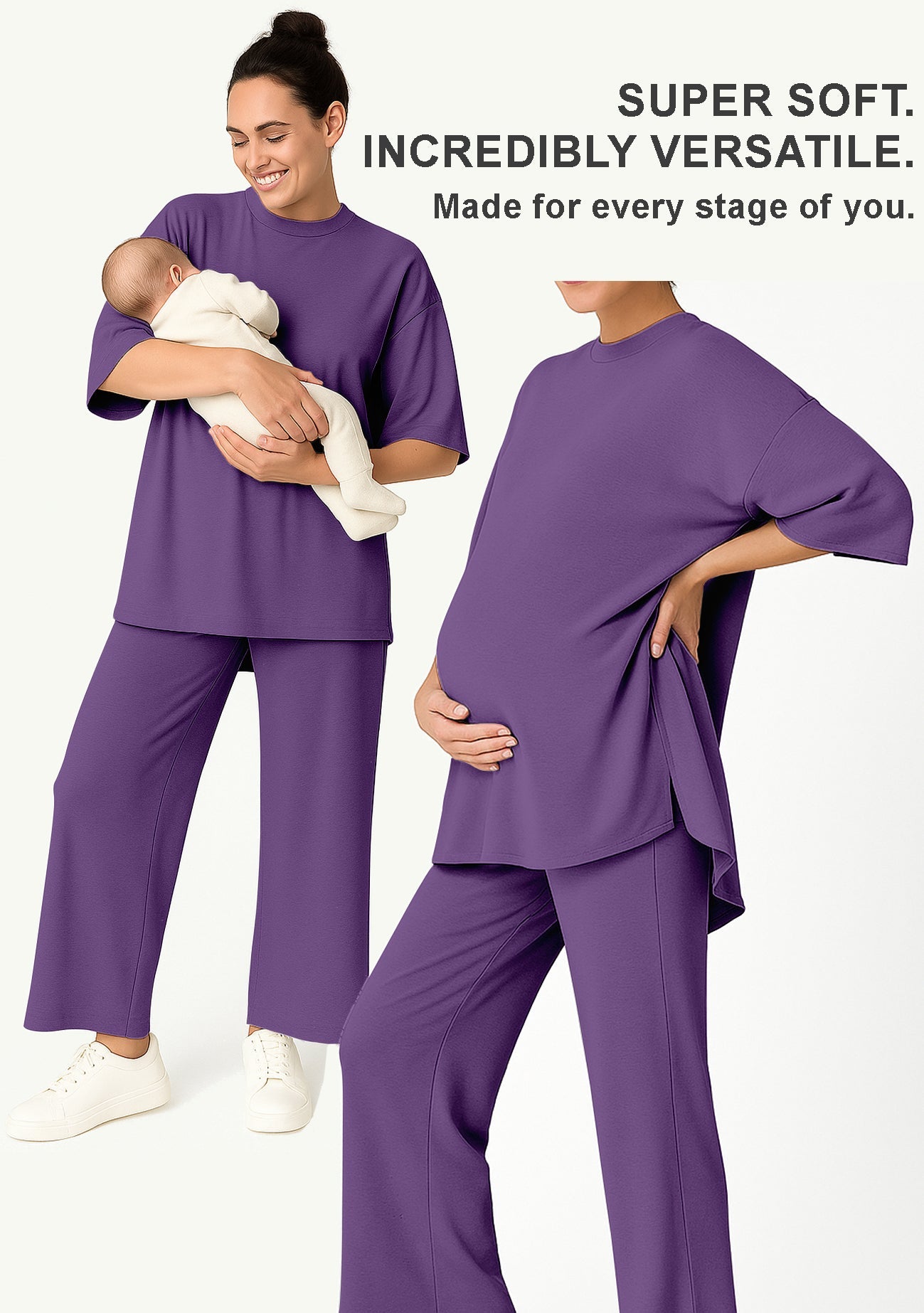 Women's 2 Piece Split Hem Tunic Top and Soft Pants with Pockets
