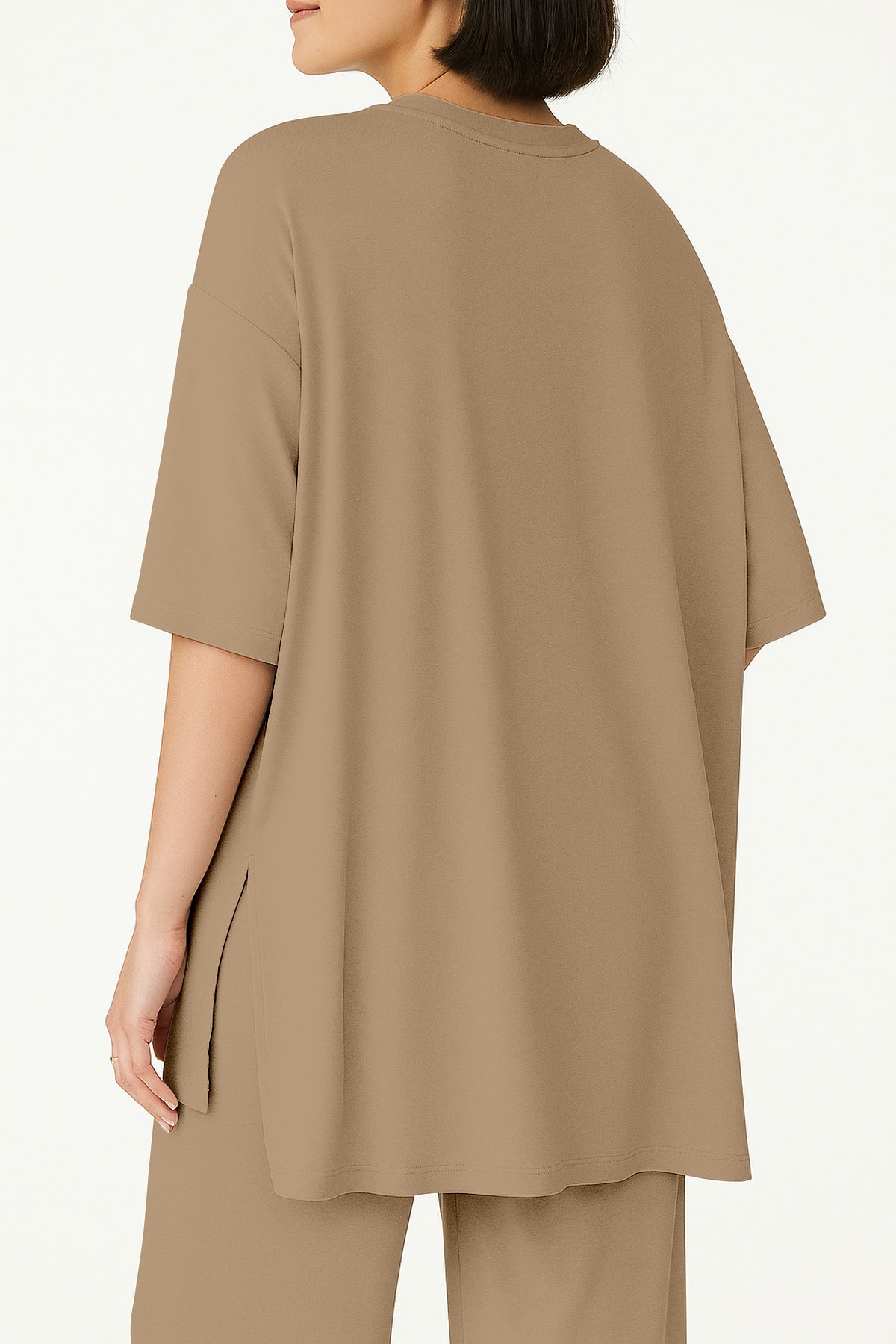 Women's 2 Piece Split Hem Tunic Top and Soft Pants with Pockets