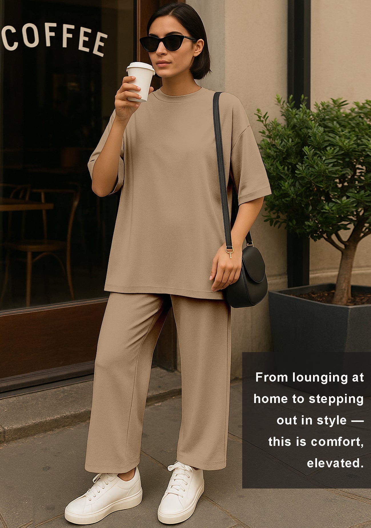 Women's 2 Piece Split Hem Tunic Top and Soft Pants with Pockets
