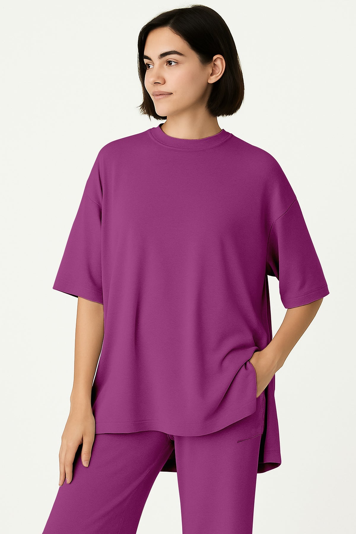 Women's 2 Piece Split Hem Tunic Top and Soft Pants with Pockets