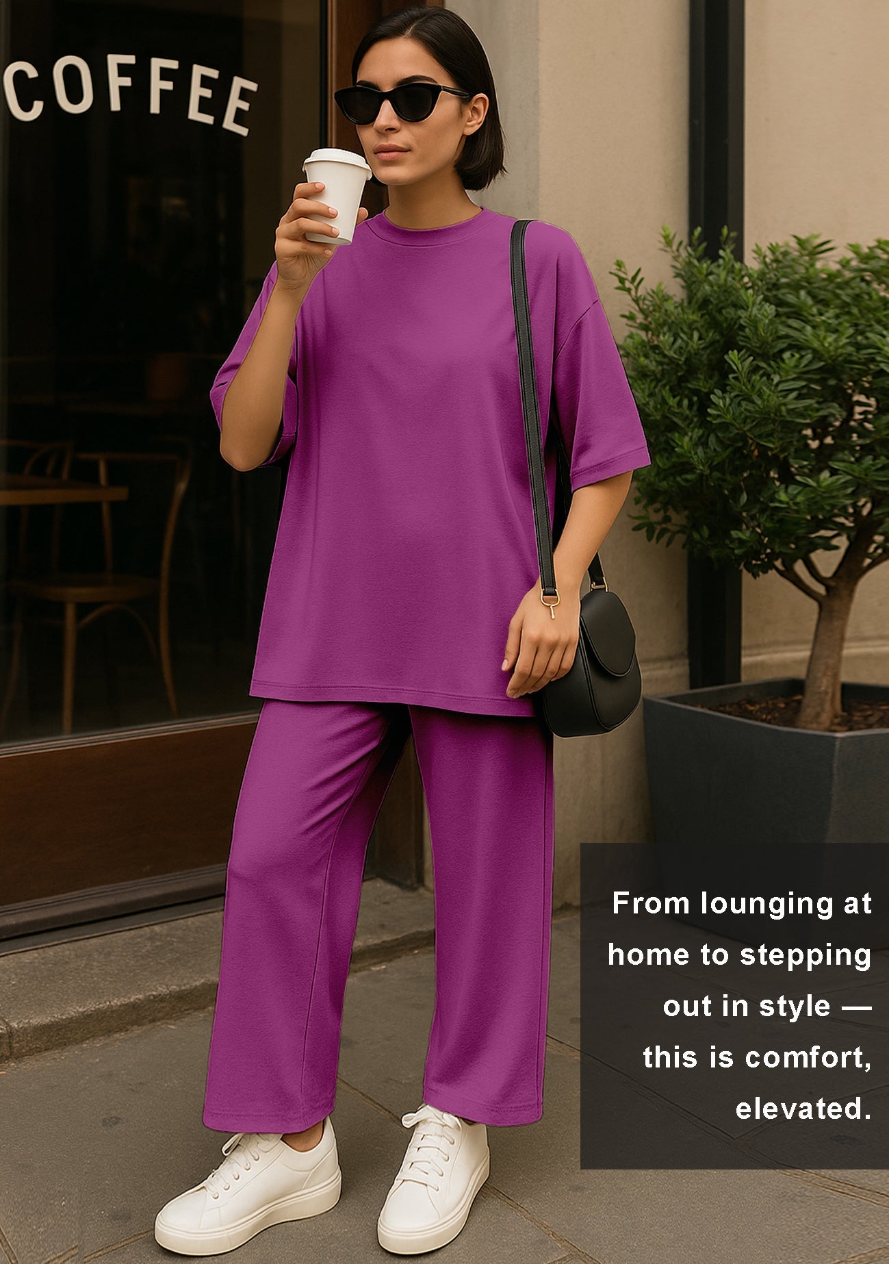 Women's 2 Piece Split Hem Tunic Top and Soft Pants with Pockets