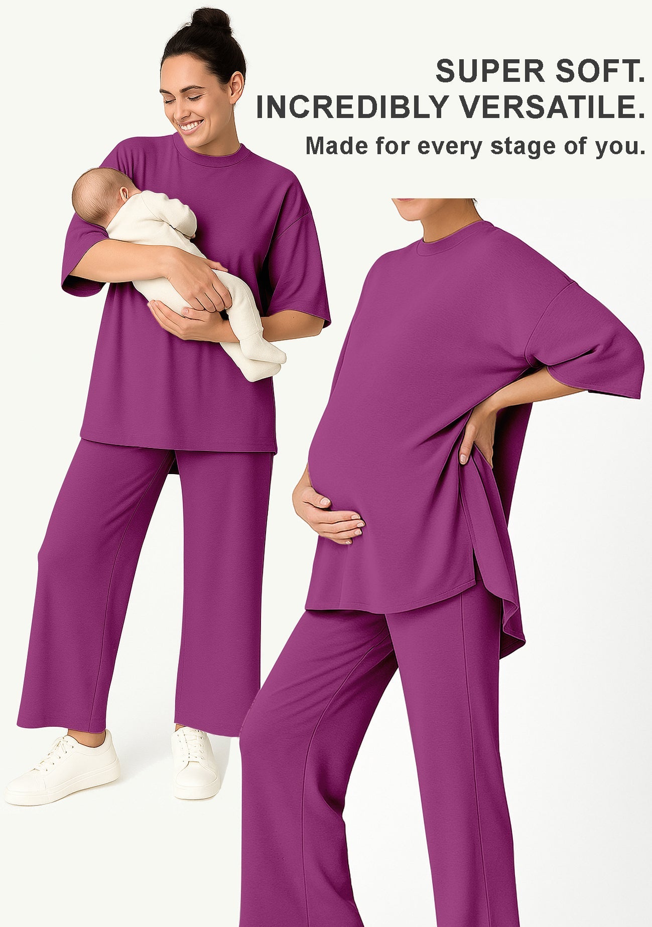 Women's 2 Piece Split Hem Tunic Top and Soft Pants with Pockets