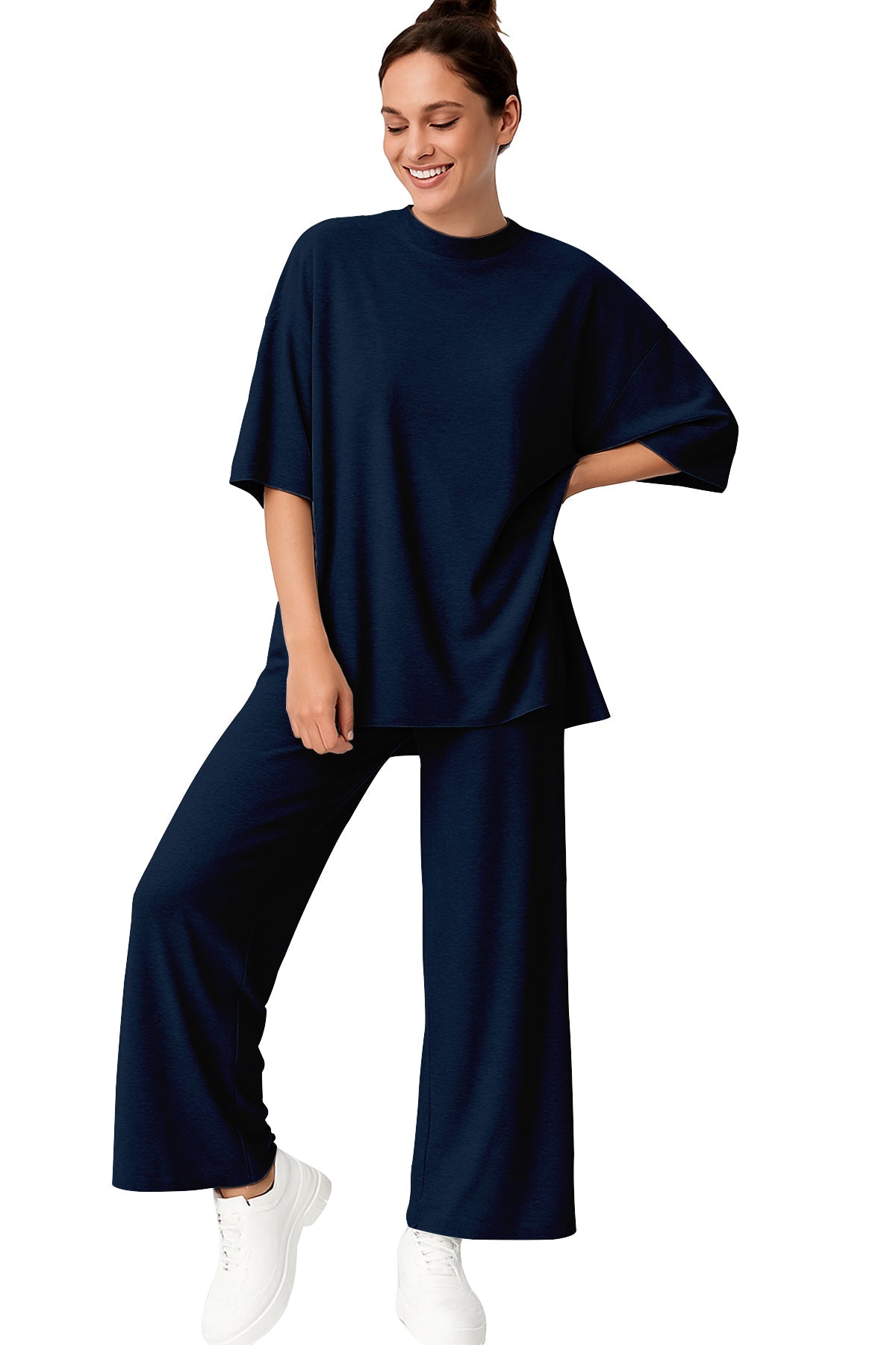 Women's 2 Piece Split Hem Tunic Top and Soft Pants with Pockets