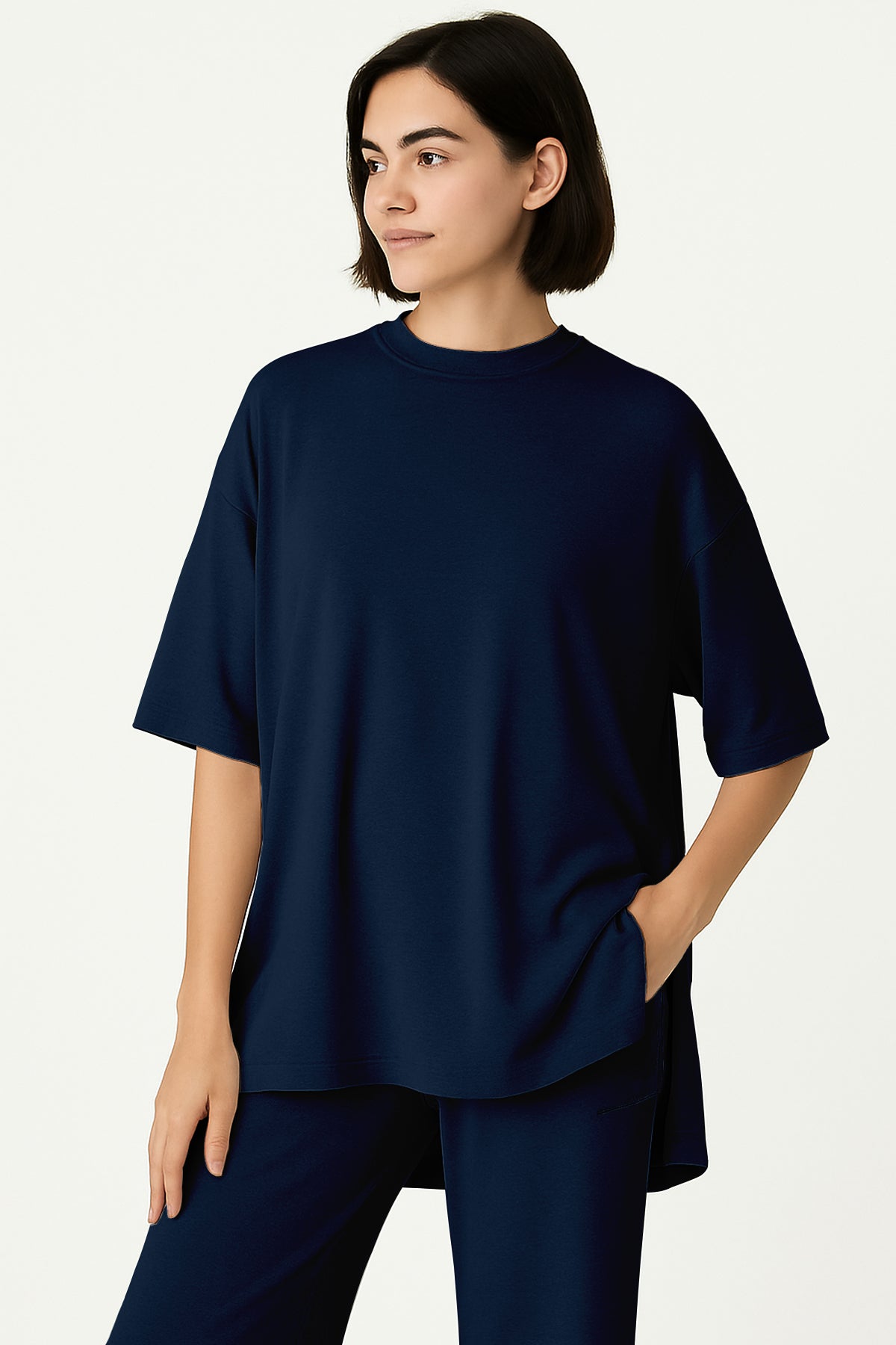 Women's 2 Piece Split Hem Tunic Top and Soft Pants with Pockets