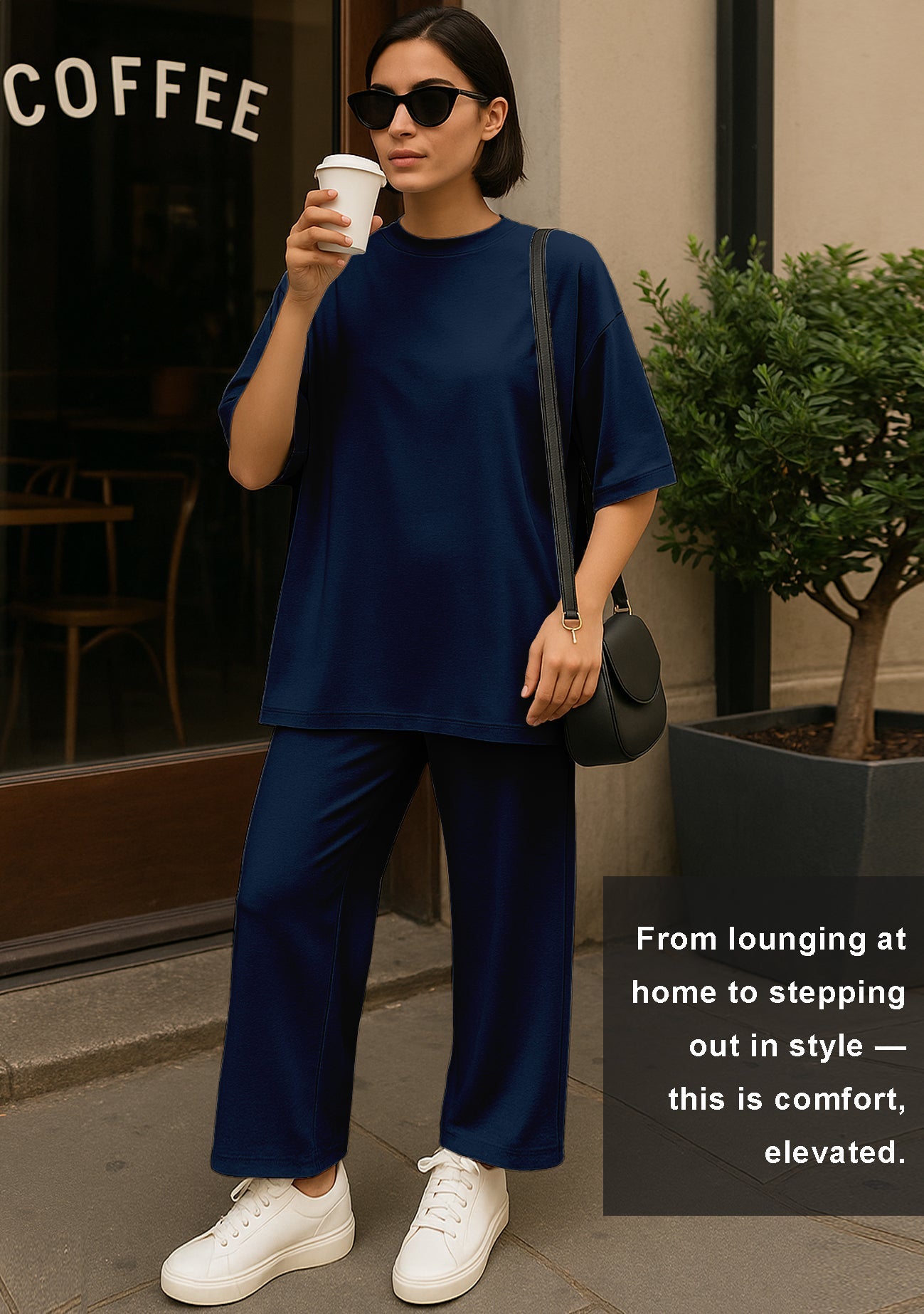 Women's 2 Piece Split Hem Tunic Top and Soft Pants with Pockets