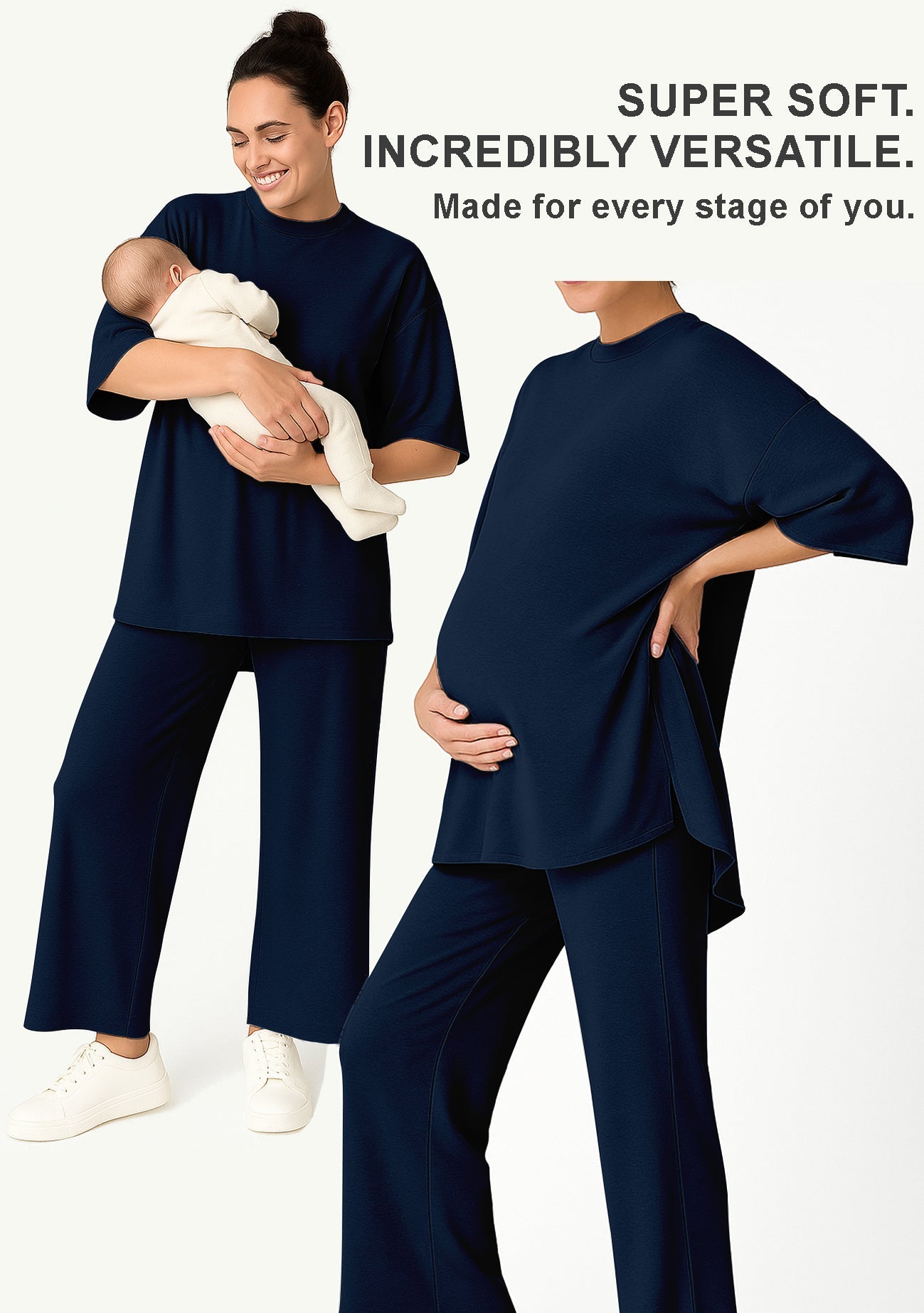 Women's 2 Piece Split Hem Tunic Top and Soft Pants with Pockets