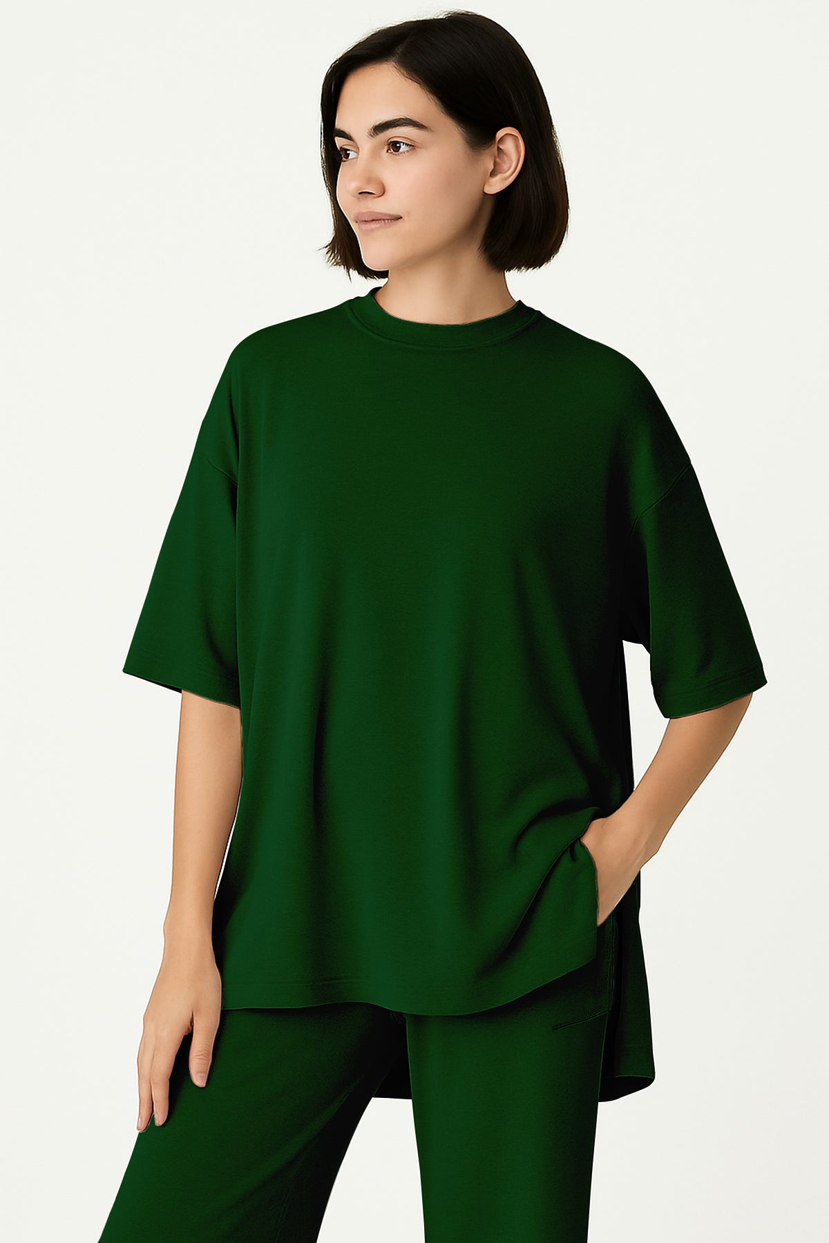 Women's 2 Piece Split Hem Tunic Top and Soft Pants with Pockets