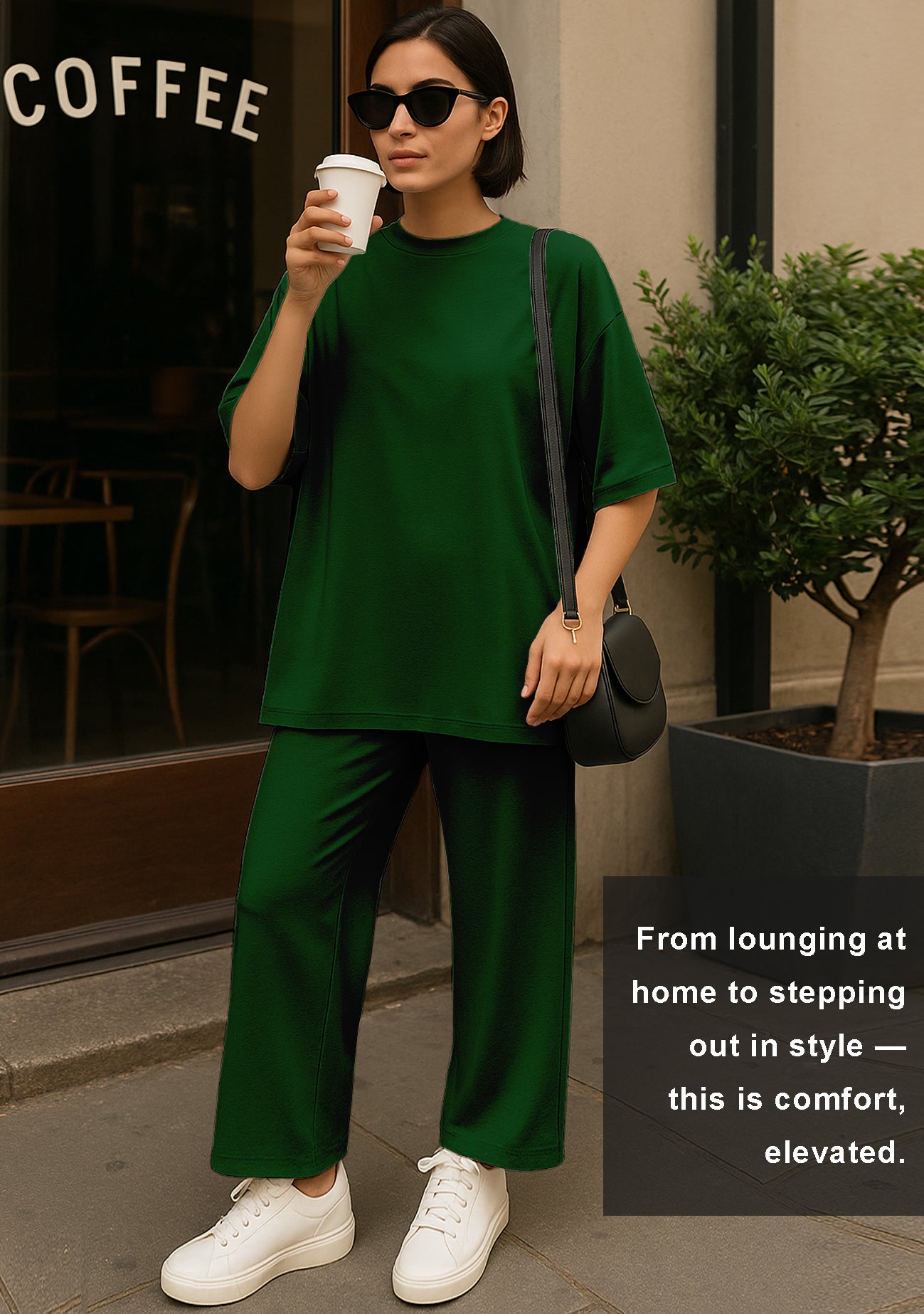 Women's 2 Piece Split Hem Tunic Top and Soft Pants with Pockets